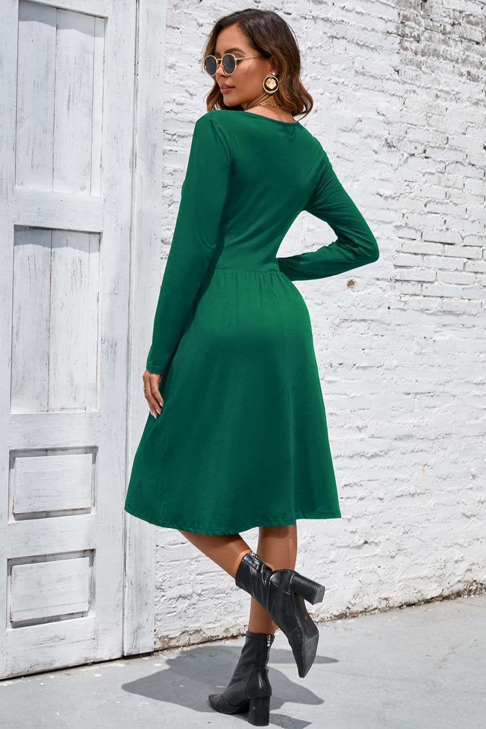 sachin and babi light blue dress OUGES Women's Spring Casual Midi Dress with Long Sleeve V-Neck Floral Print  and Pockets - Green | Buy Now with Express International Delivery