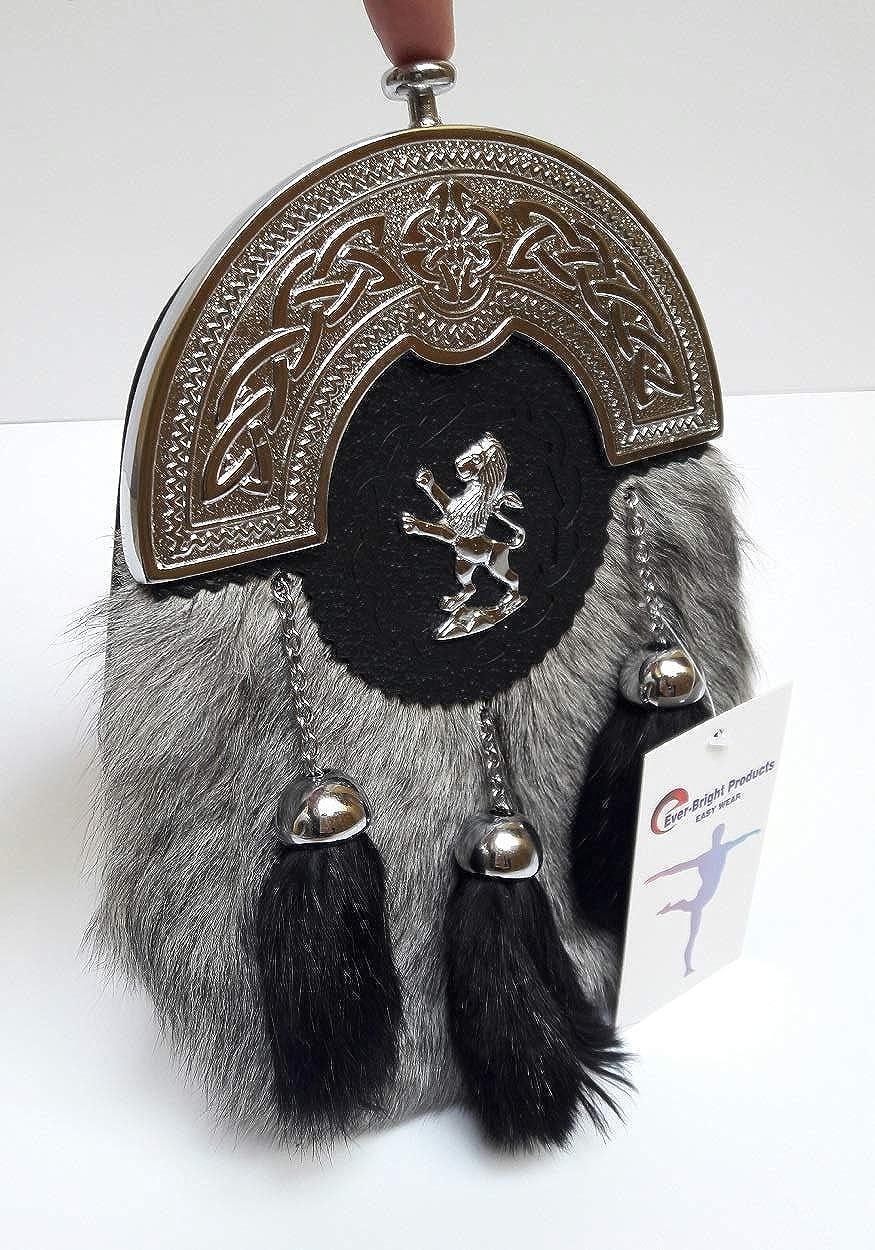 Black or Brown Grained Leather Sporran Celtic Cantel And Chain Belt