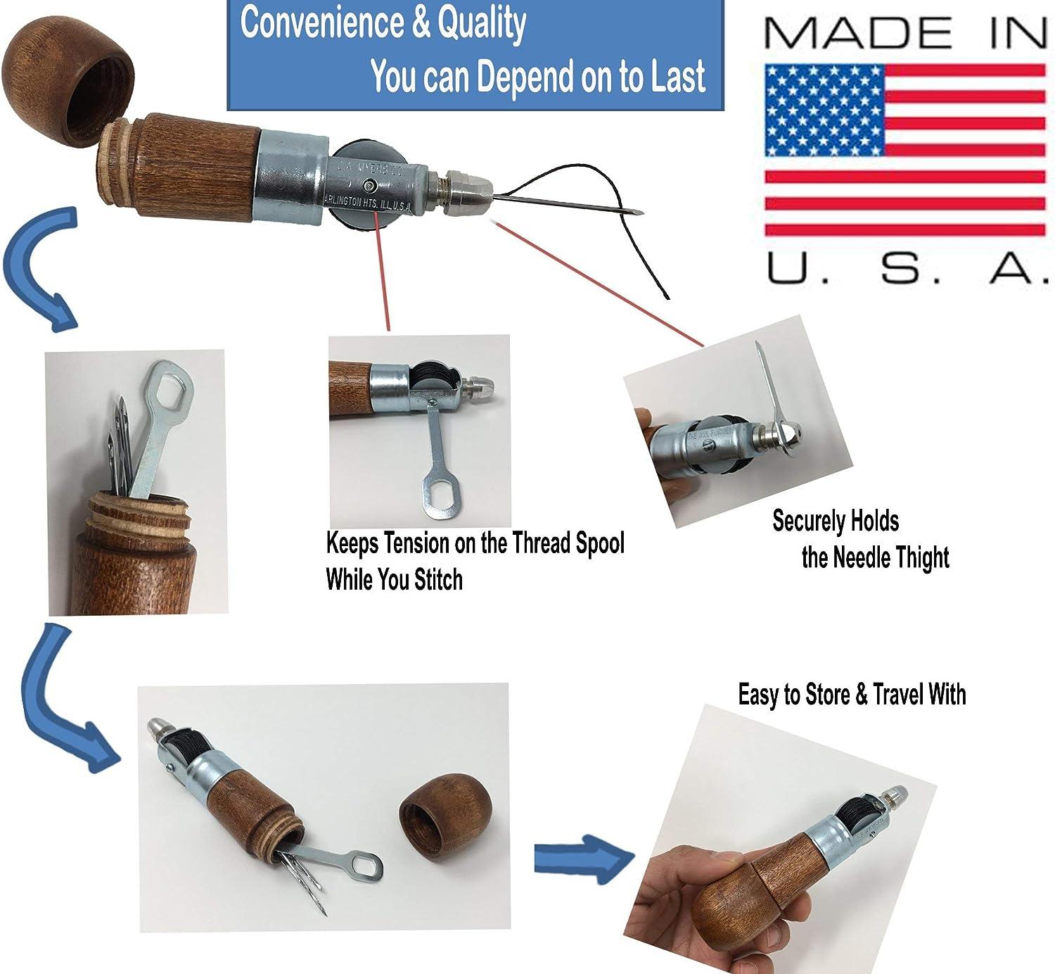 Repair Stitch Tool  Sewing Awl for Bounce Houses Inflatables Tarps Leather  Thick Fabric Shoes Bags Belt Upholstery Repair Kit & Crafts Leather  Stitching - MADE IN USA PROFESSIONAL HEAVY DUT