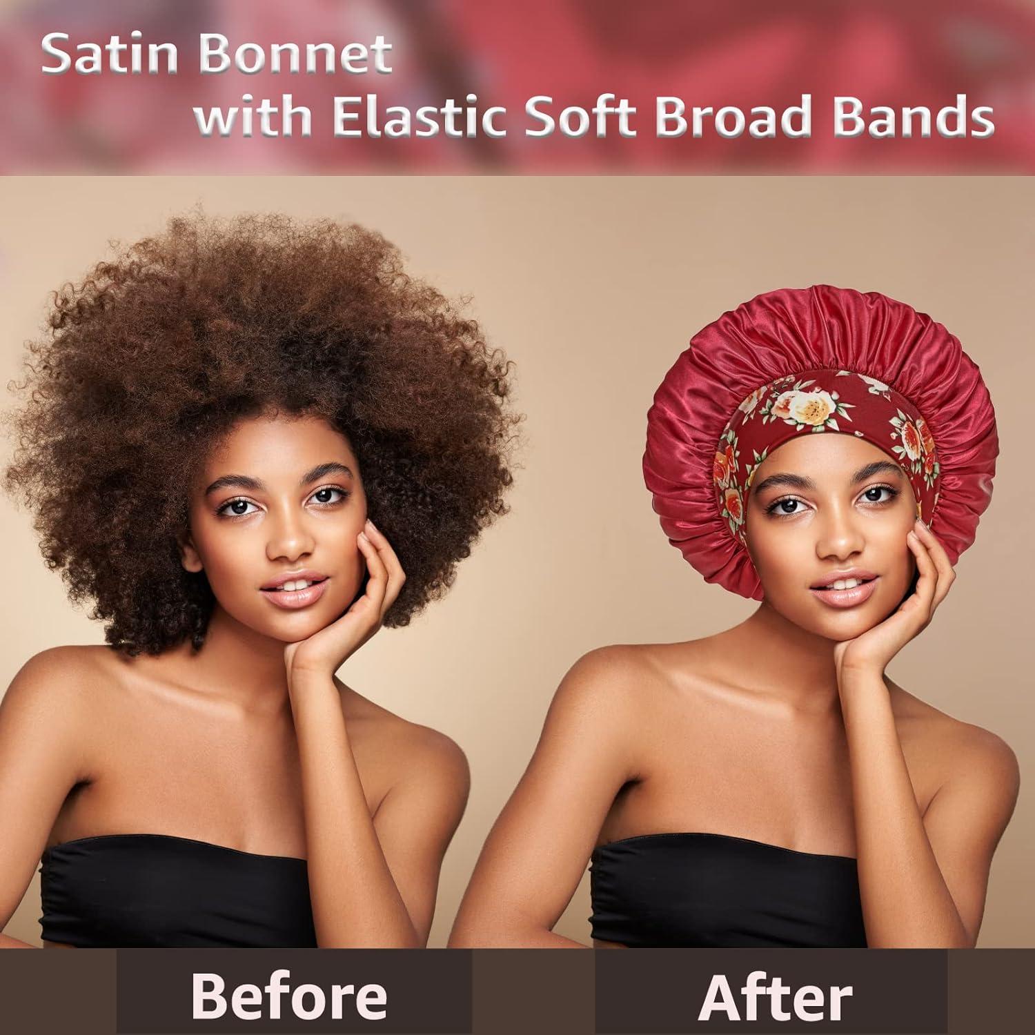 Satin Bonnet Pack for Black Women Silk Sleep Caps for Curly