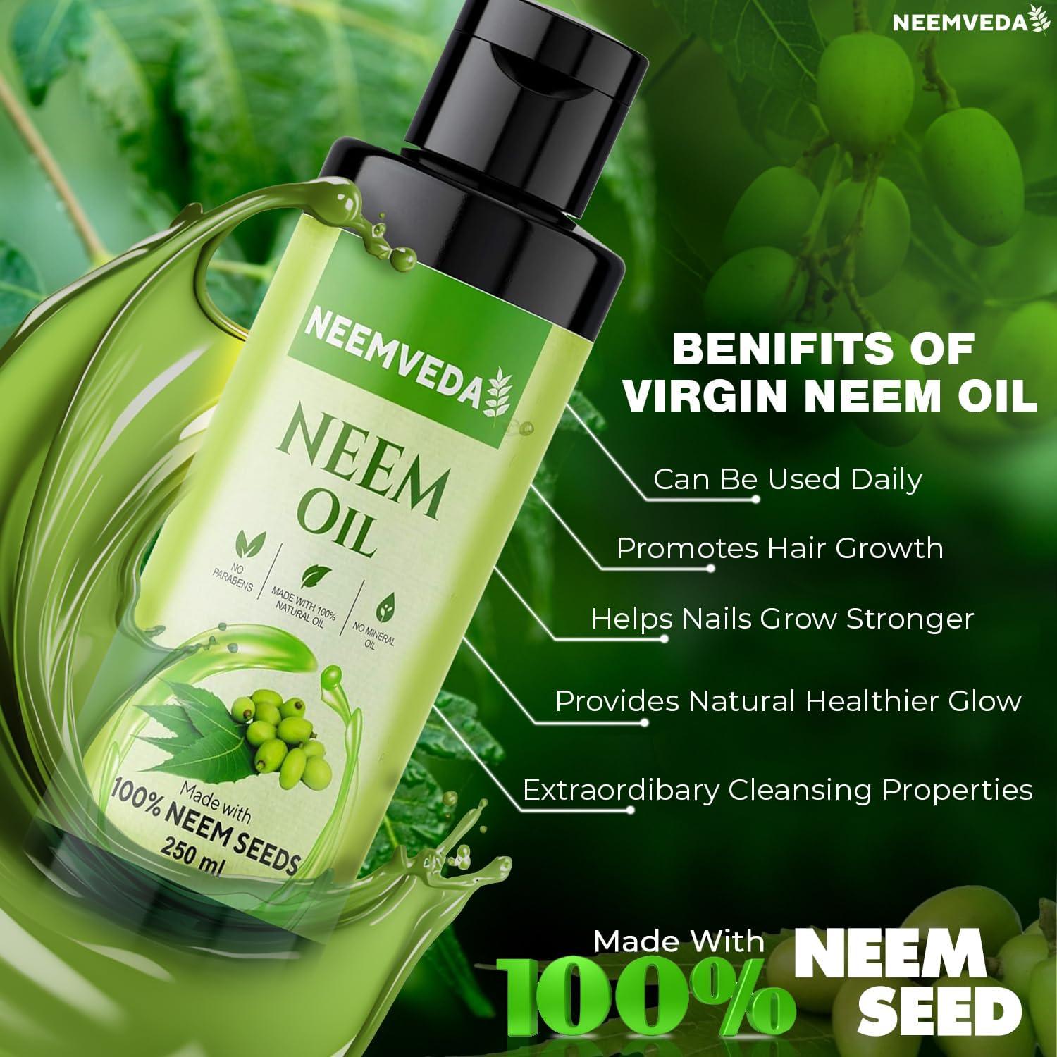 Neemveda Virgin Neem Oil Cold Pressed Pure Natural Unrefined Vegan - for  Hair Skin Nail Scalp Body Multi-Use Oil for Garden - Plants - Home & More  250 ml | Buy Now
