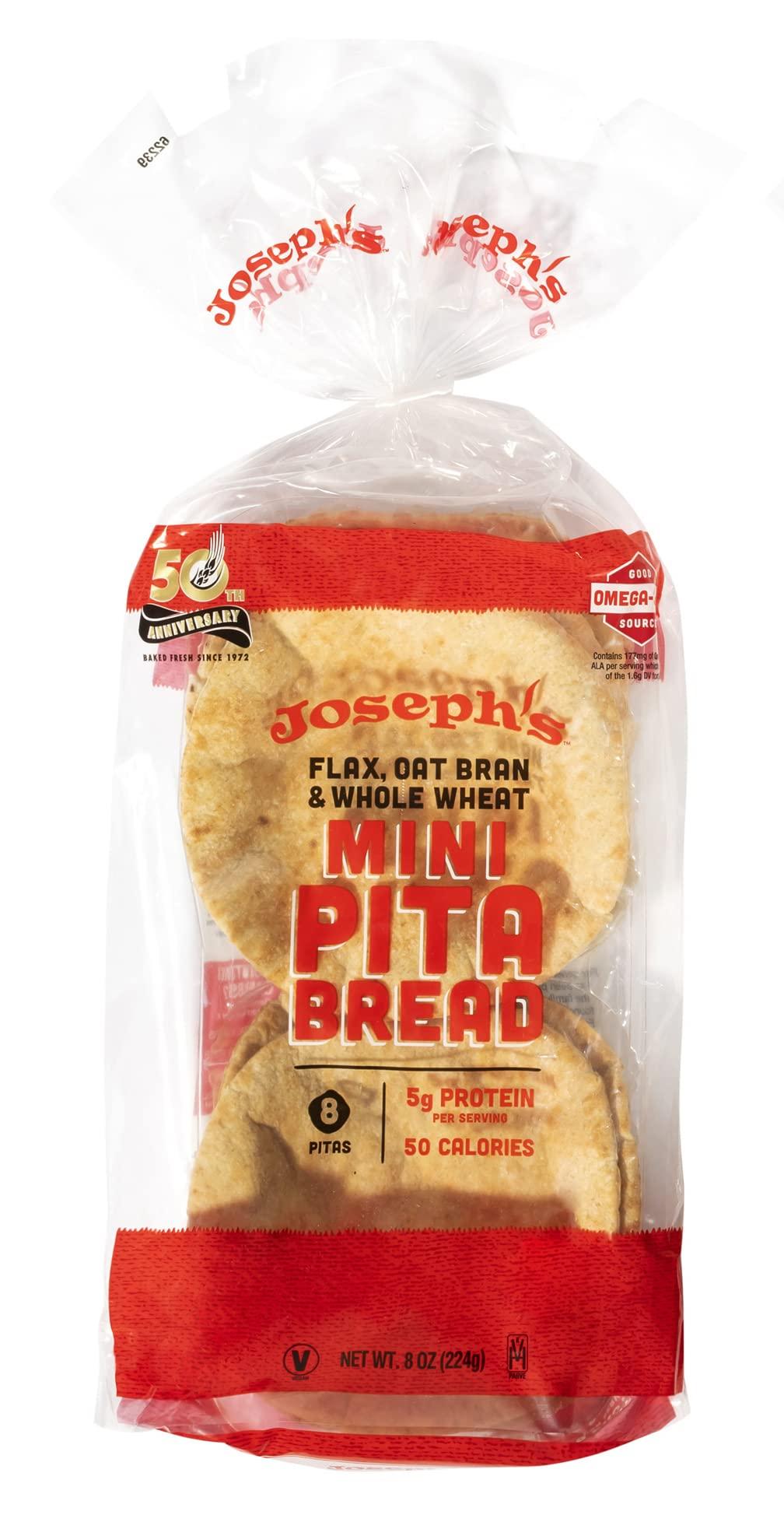 Joseph's MINI Pita Bread Flax Oat Bran and Whole Wheat Flour 8 Loaves