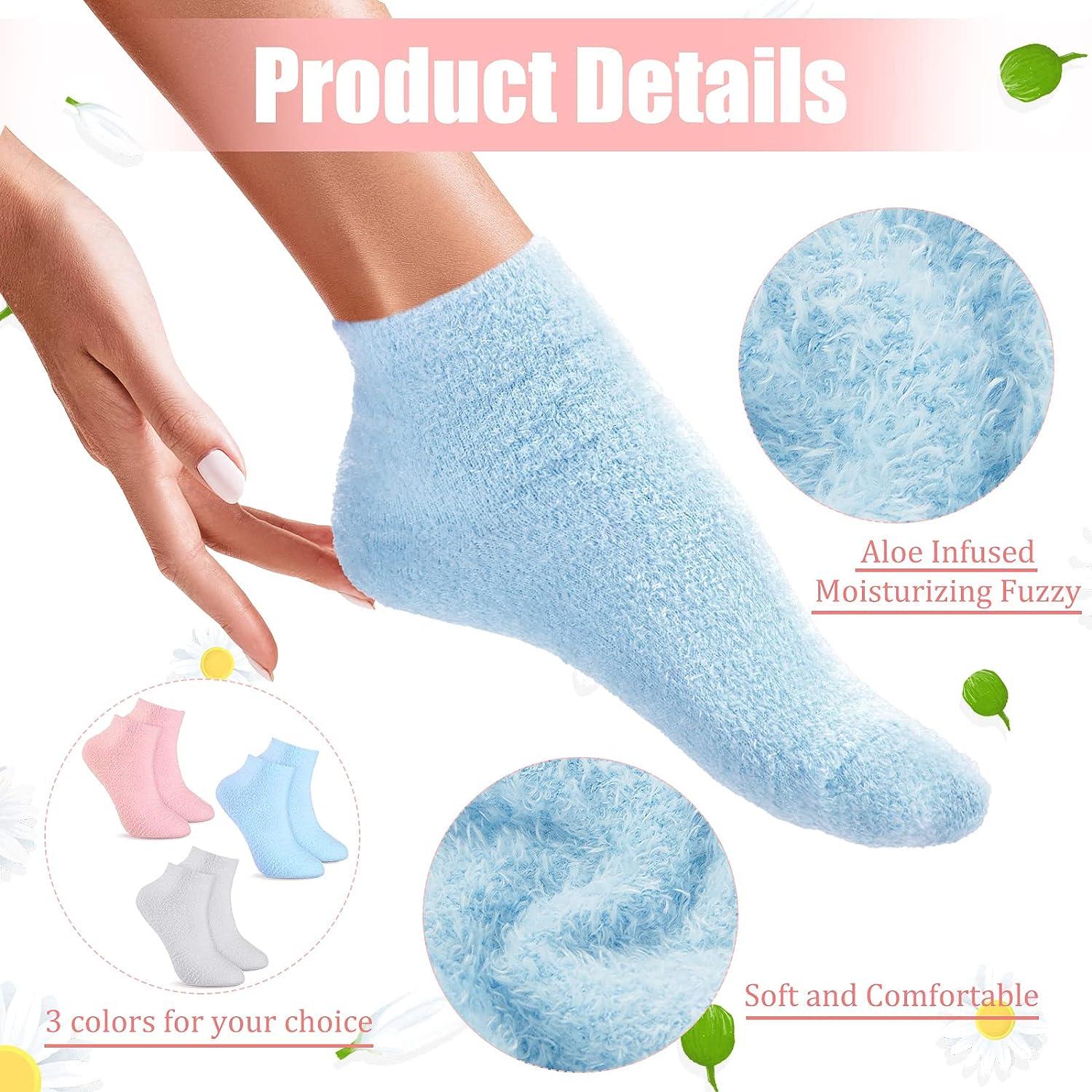 3 Pairs Aloe Moisturizing Spa Gel Socks Set Hydrating Dry Feet Non Slip Lotion Infused Repair Cracked Heels for Women Men Pink Blue Gray