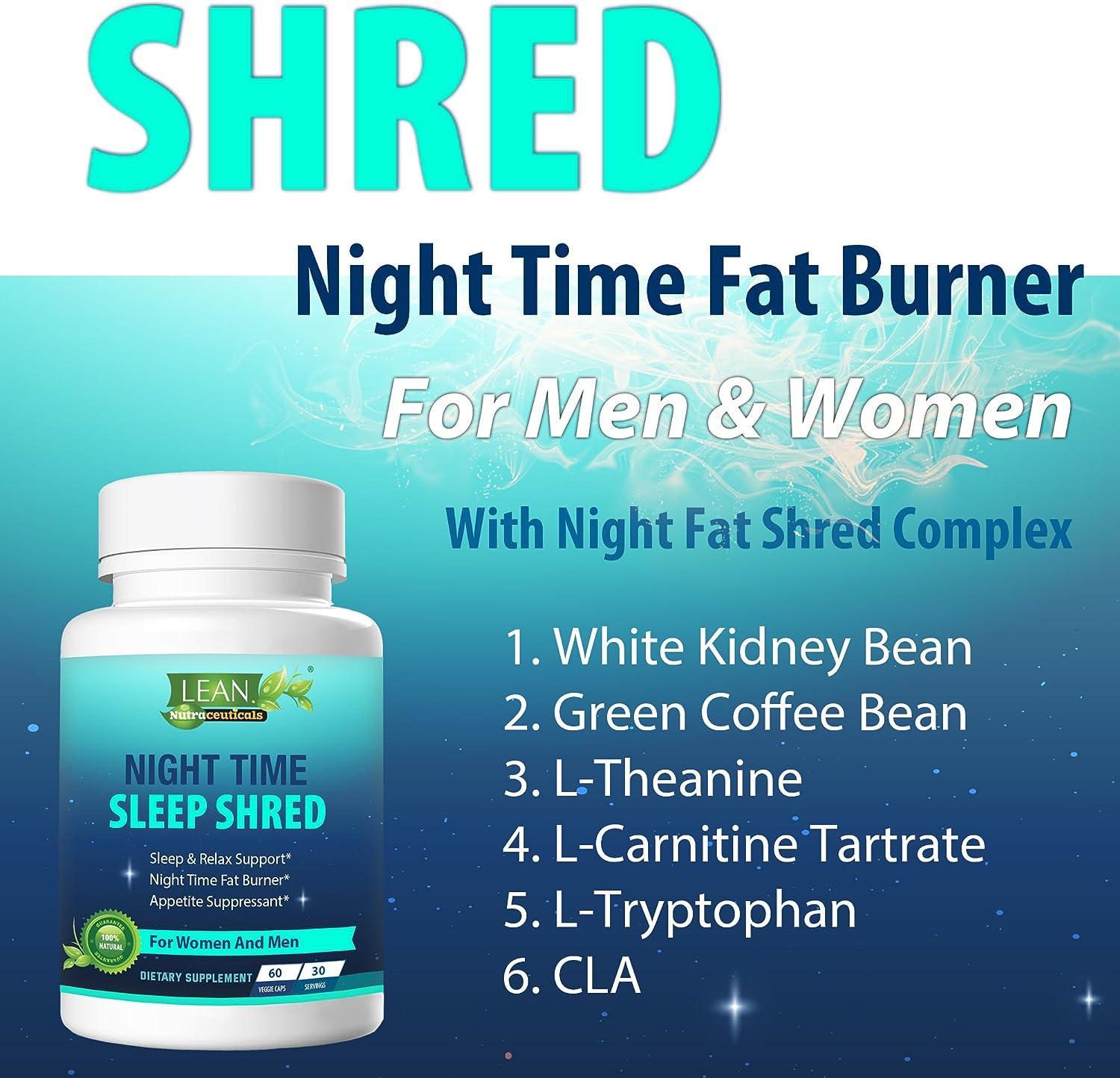 Fat Burning Sleep Supplements Bed & Shred Night Time Belly Fat Burner –  GLP-1 Appetite Suppressant With L-Carnitine & Valerian, 60 Capsules