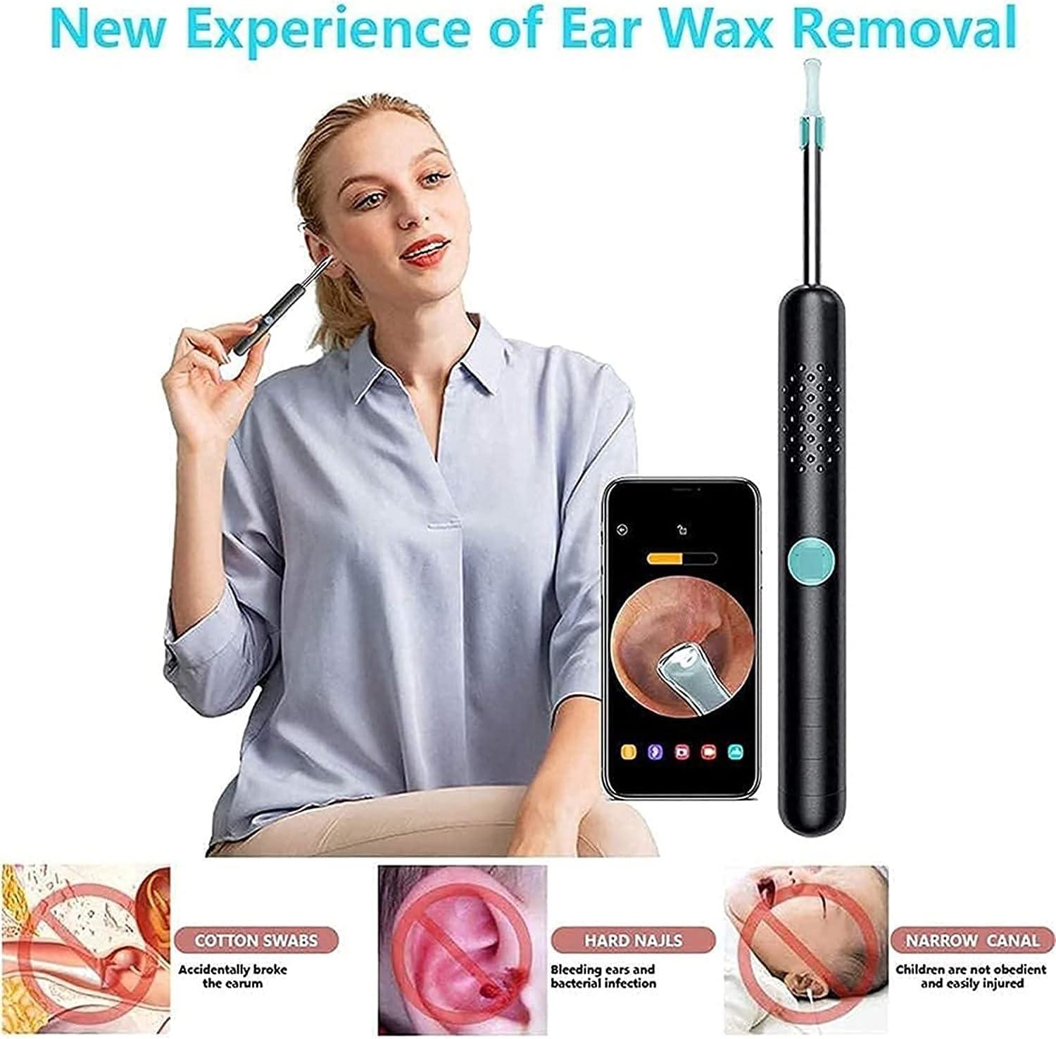 KANDUO 4.5mm Ear Wax Removal Intelligent Otoscope Ear Cleaner with 3