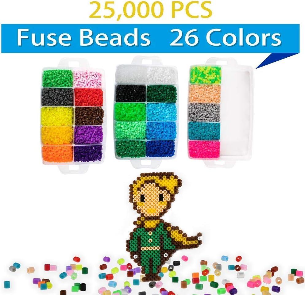 Fuse Beads, 25,000 pcs Fuse Beads Kit 26 Colors 5MM, Including 127