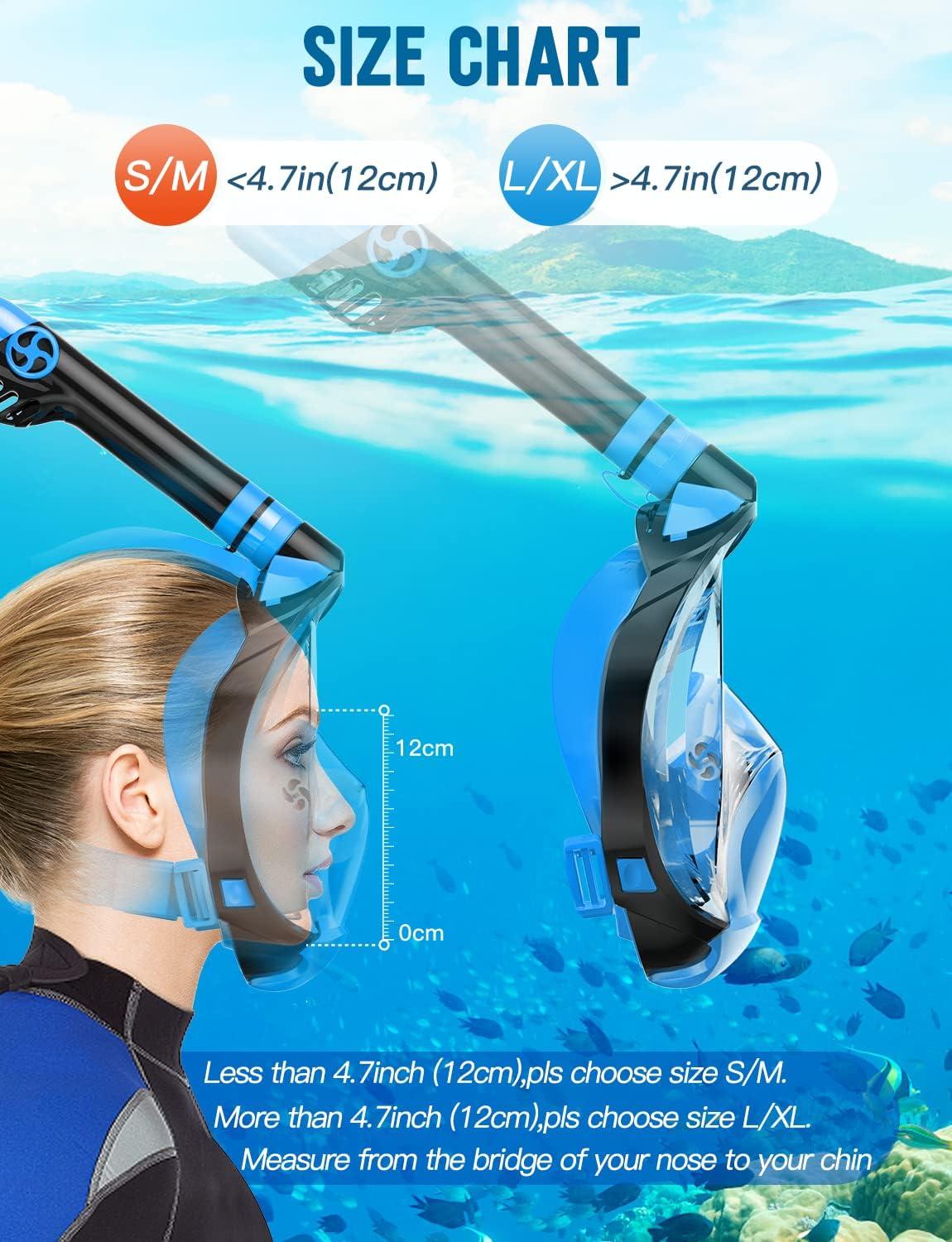 Full Face Snorkel Mask for Adults AntiFog Diving Gear with Safety Breathing System and 180