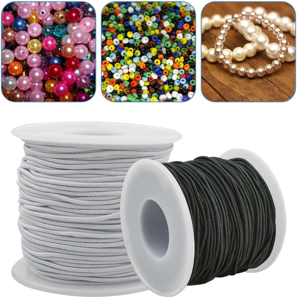 Stretchy String for Bracelets, 4 Rolls 1 mm Sturdy Elastic String Elastic  Cord for Jewelry Making, Necklaces, Beading (2 Black+ 2 White)