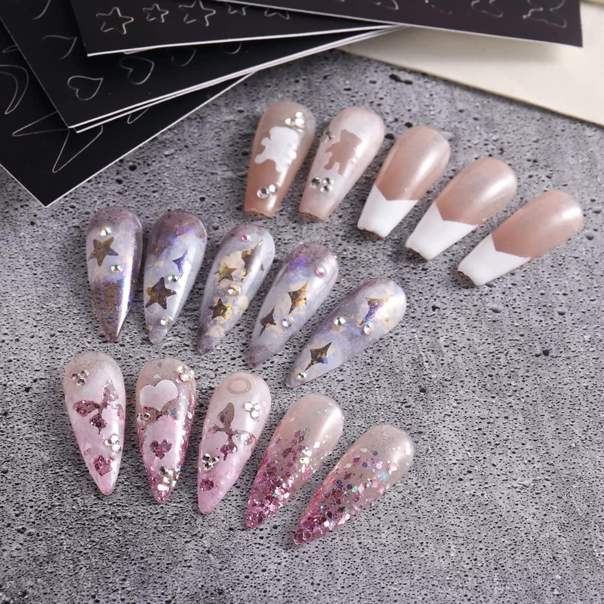  144Pcs Nail Vinyls Nail Art Stencil Sticker Set, 72 Designs of  French Nail Airbrush Stencils, Acrylic Hollow Dual-use Nail Art Stickers  DIY Manicure Decorative Supplies : Beauty & Personal Care