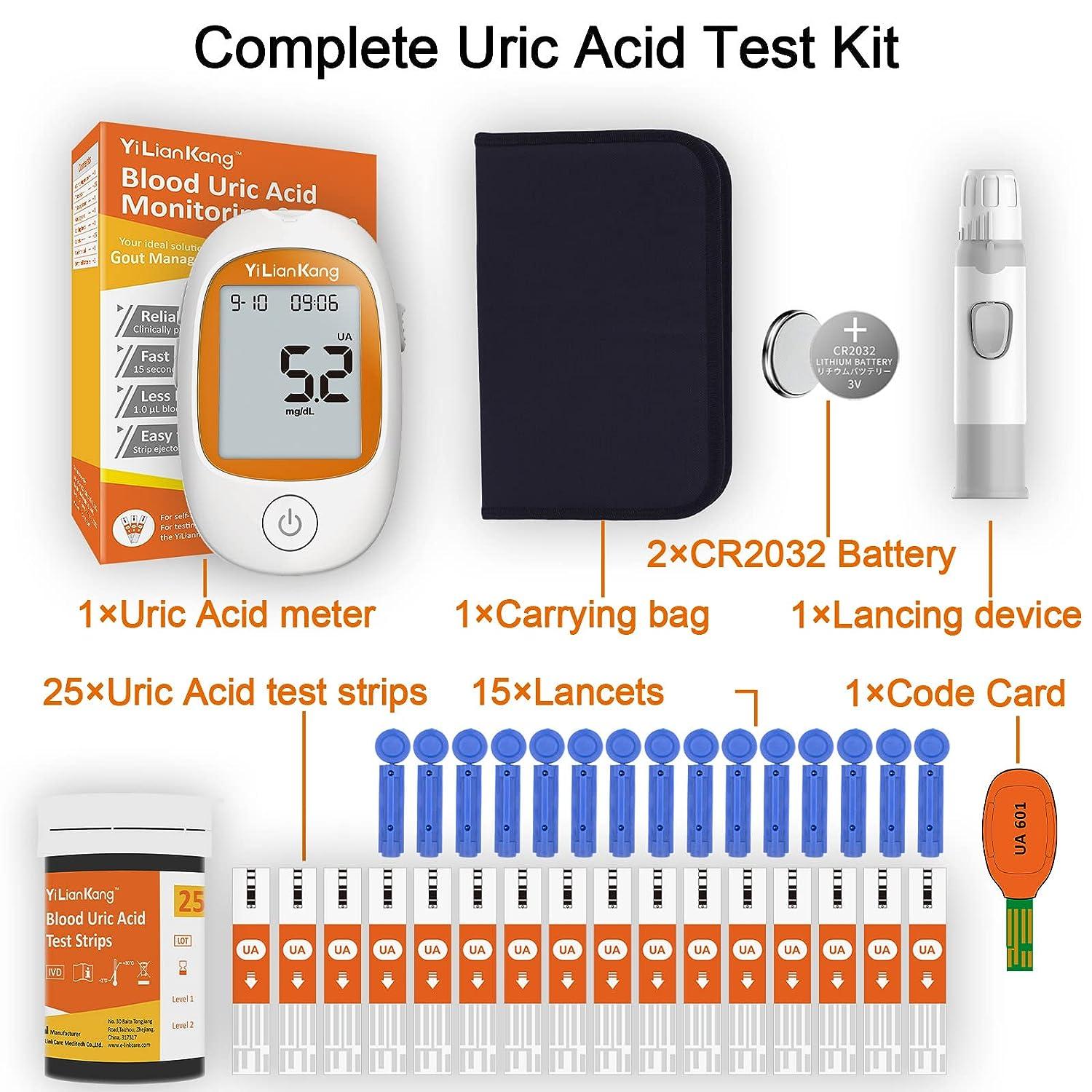  Home Uric Acid Test kit Uric Acid Test Meter Household Uric  Acid Meter kit Includes 25pcs UA Test Strips : Health & Household
