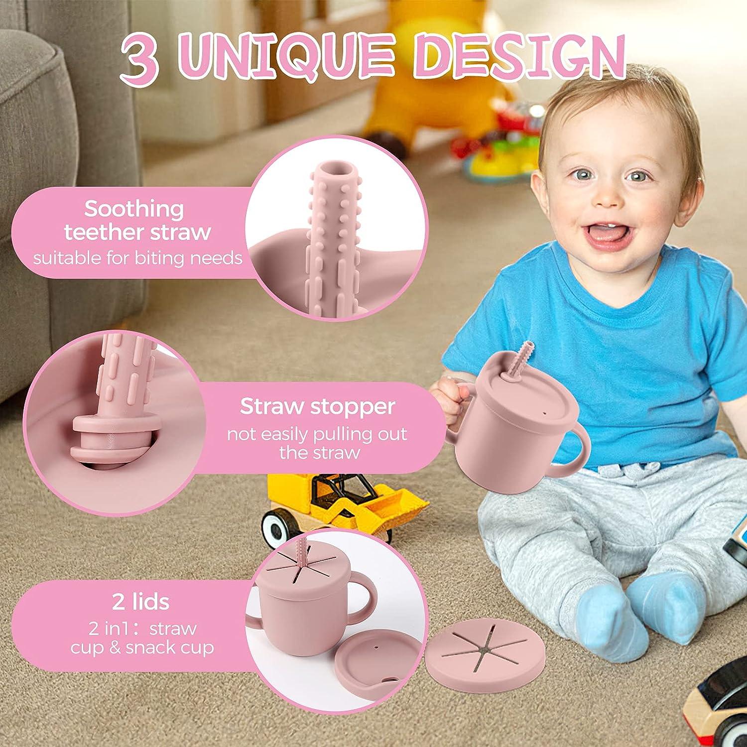 LUOWAN Sippy Cups for Baby 6 months Silicone Baby Straw Cup Spill