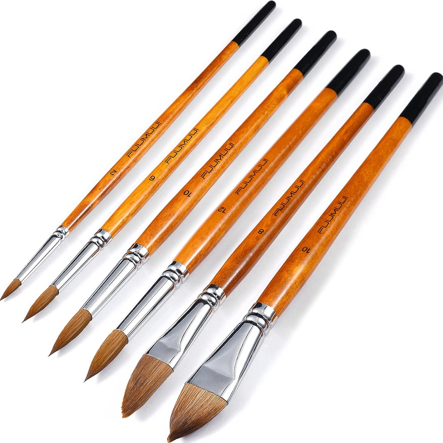 Sable Watercolor Brushes Professional Kolinsky Watercolor Paint Brushes for  Artists 6pcs - Pointed Rounds Cat Tongue Oval Wash Dagger for Watercolor  Acrylics Inks Gouache Painting Yellow