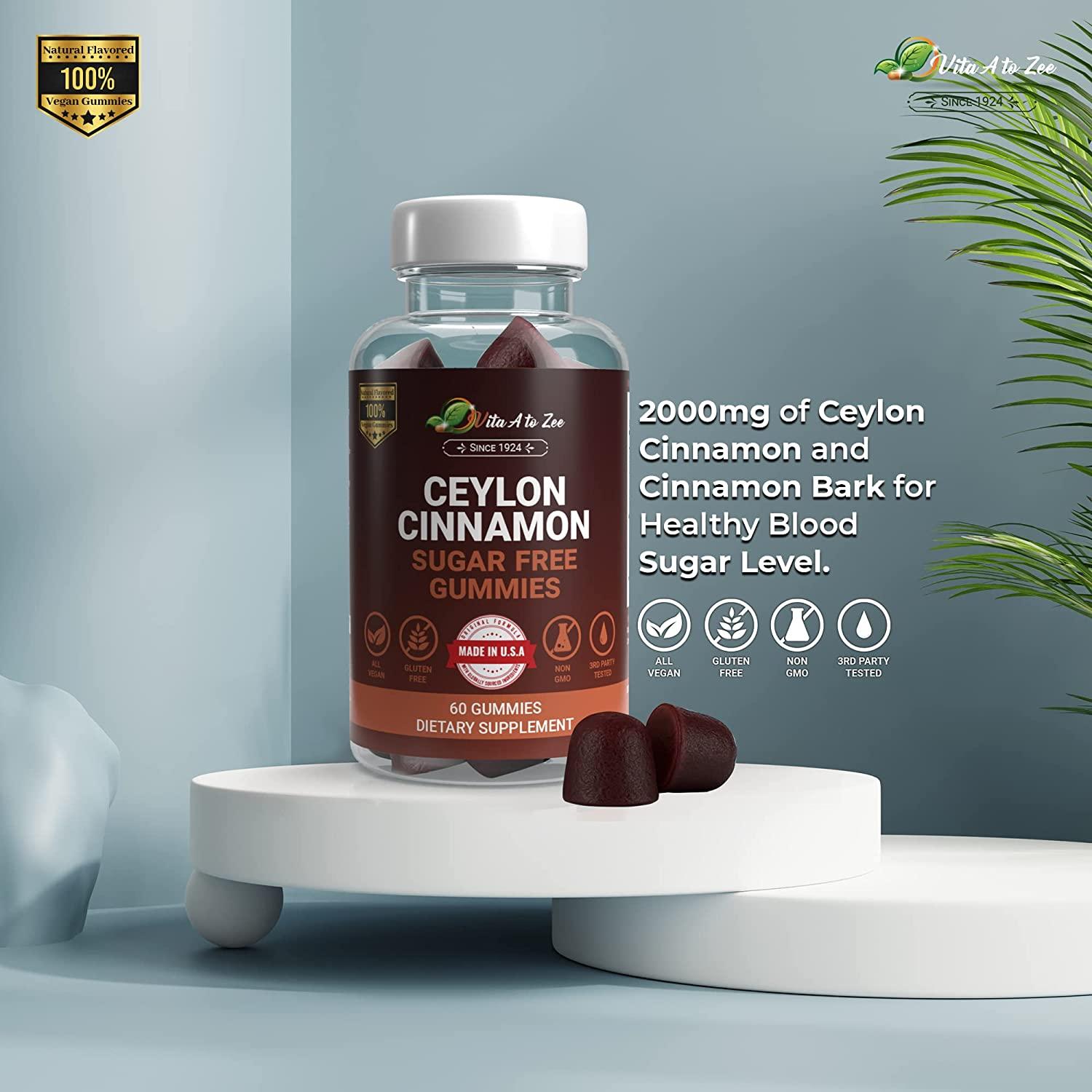 Vita A to Zee Ceylon Cinnamon Gummies Sugar Free 60 Count 2000 MG