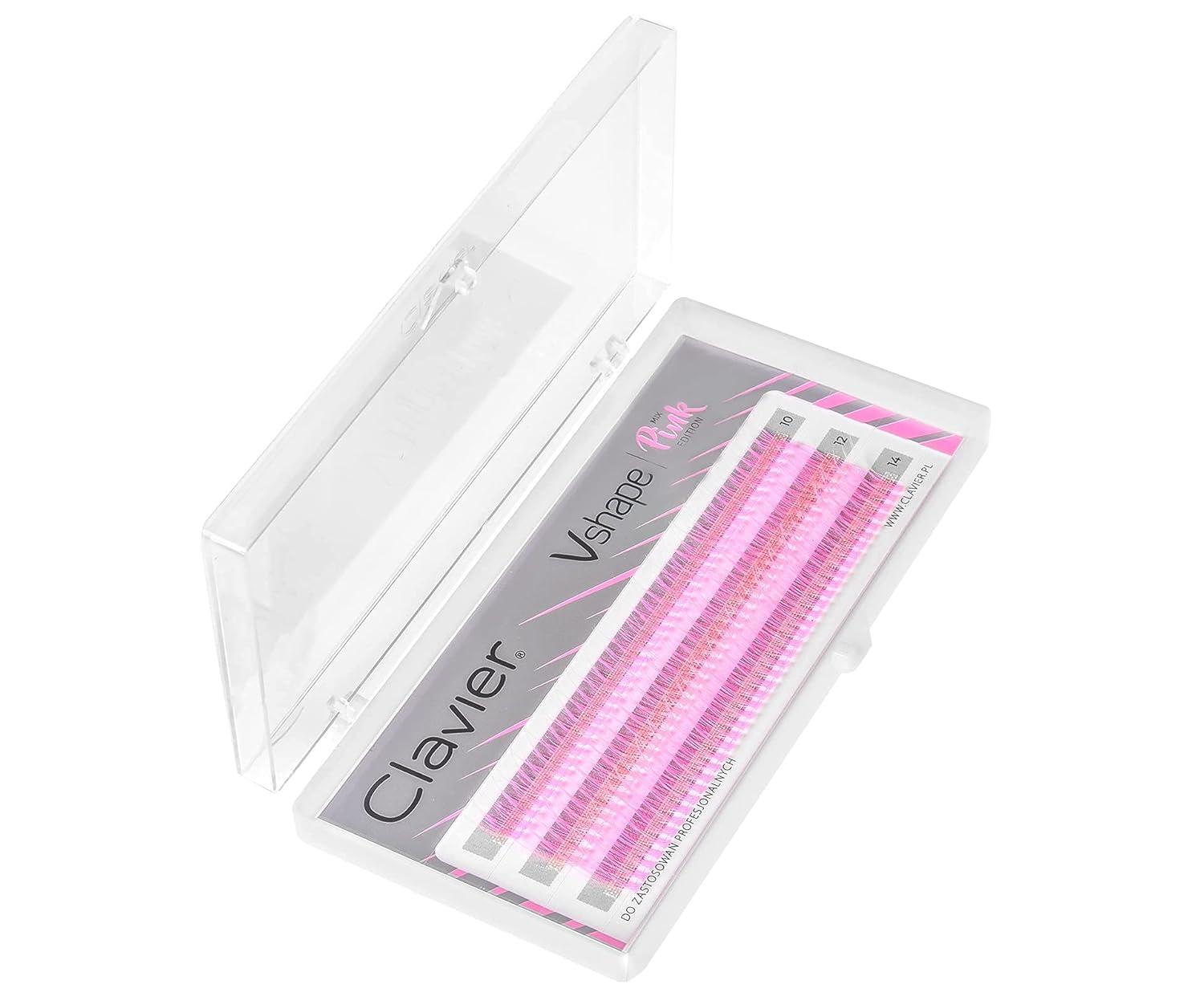 Clavier Künstliche Wimpern In Büscheln - V-Shape Fishtail C-Curl In Rosa | 10-14 Mm | Kardashian-Effekt