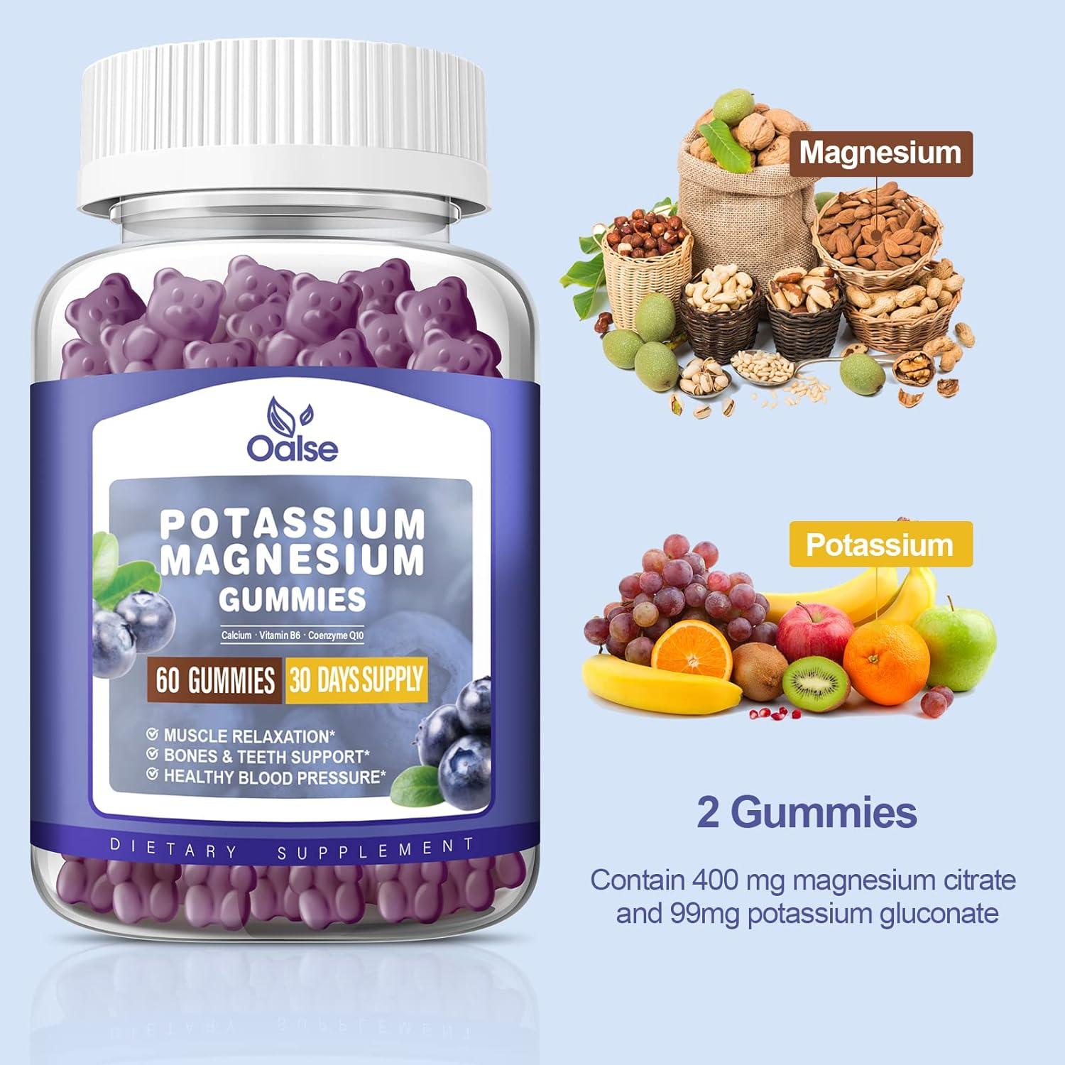 Potassium Magnesium Gummies for Muscle & Heart Health 99mg Potassium Citrate & 400mg Magnesium