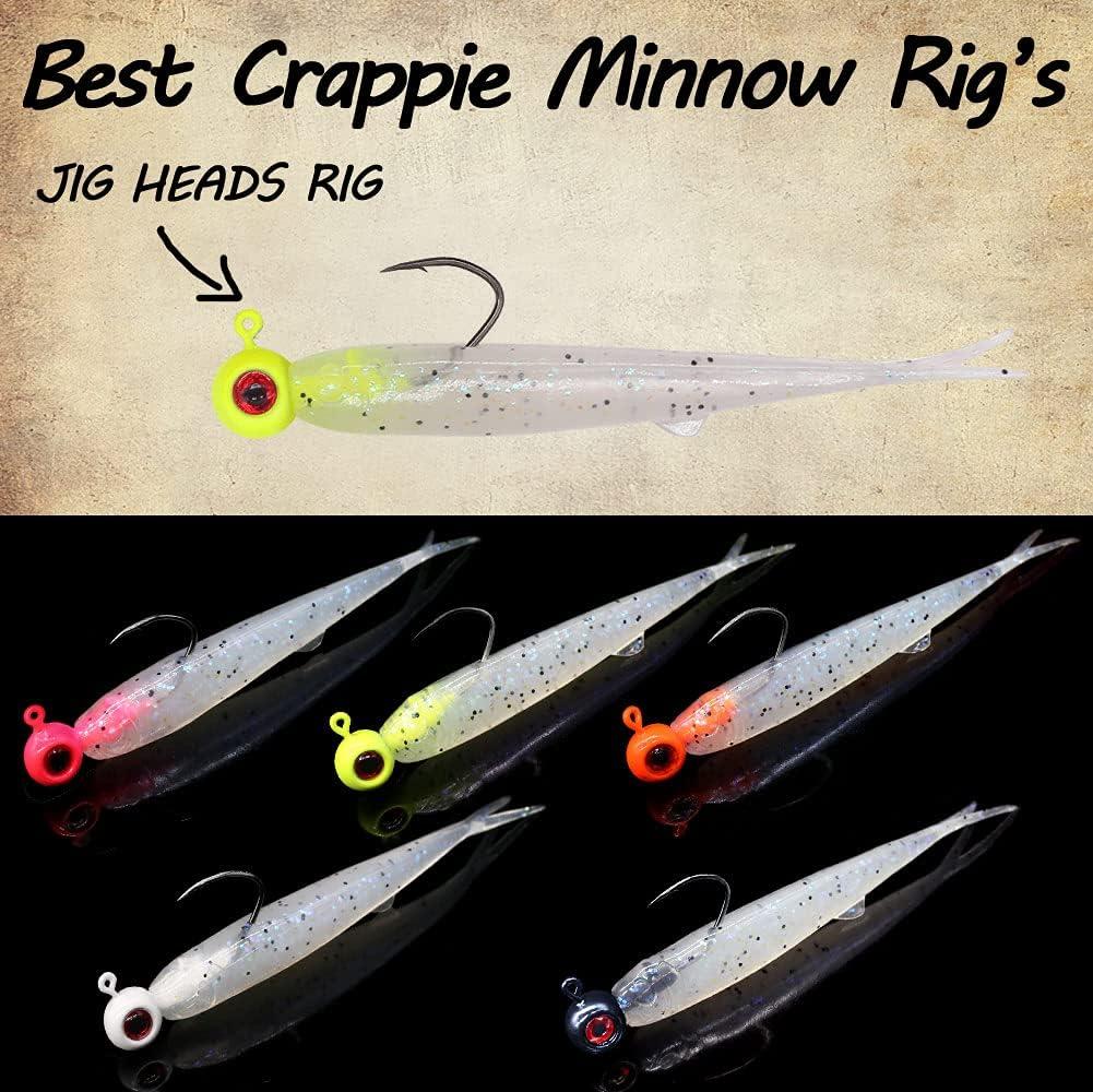 Crappie-Baits- Plastics-Jig-Heads-Kit-Minnow-Fishing-Lures-for Crappie- Panfish-Bluegill-20Piece Kit - 15 Bodies- 5 Crappie Jig Heads #10 Disco  Violet