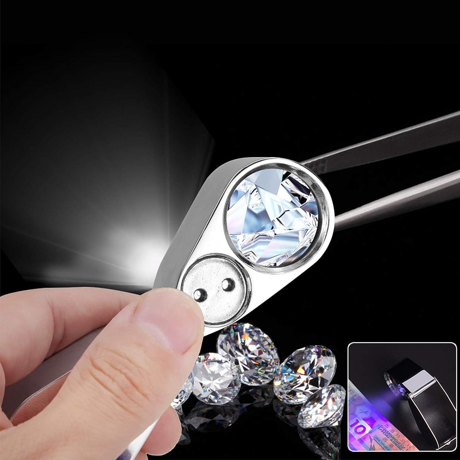 40x Illuminated Jewelry Loop Magnifier, Pocket Folding Magnifying Glass Jewelers Eye Loupe with LED and UV Light (LED Currency Detecting/Jewlers