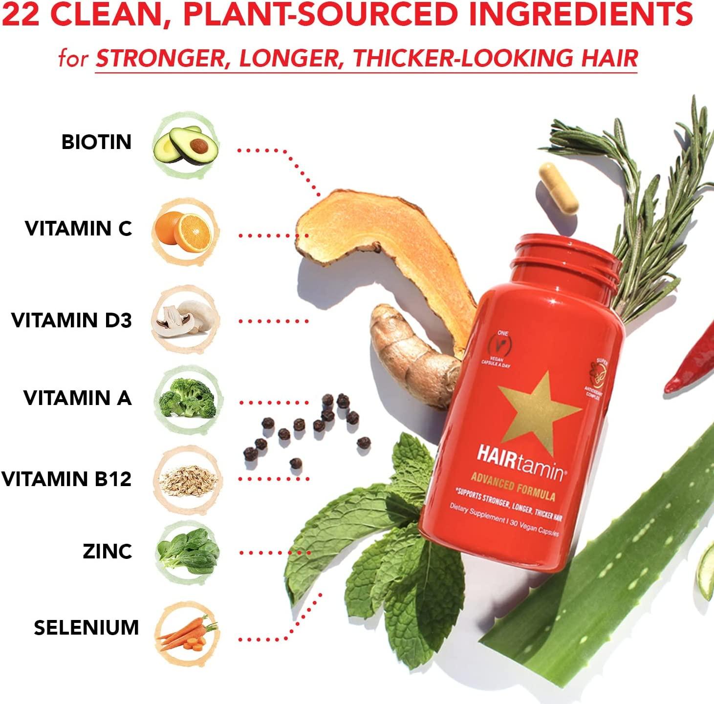 HAIRtamin Vegan Hair Vitamins 30 Capsules for Faster Hair Growth