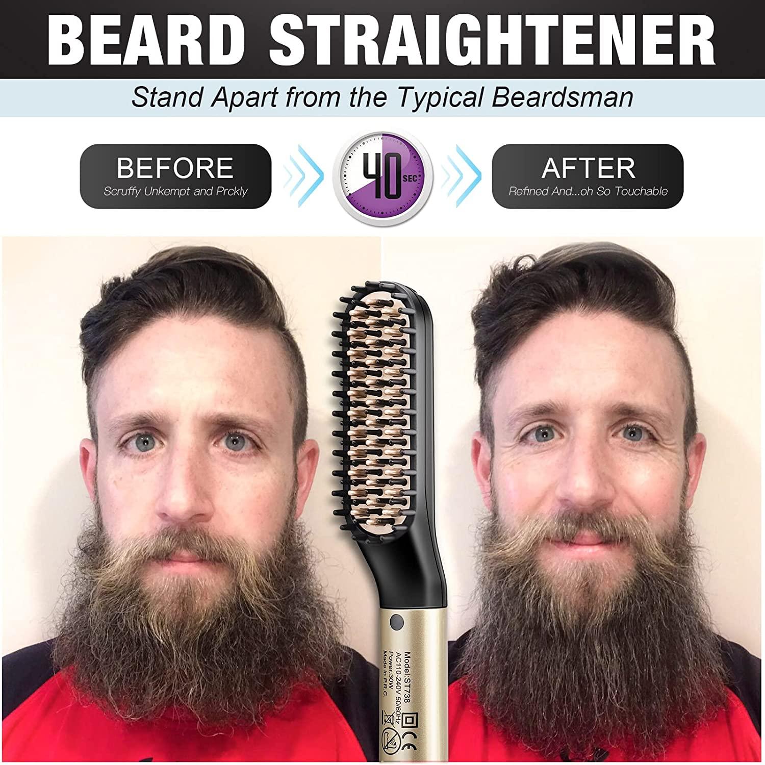 Beard Straightener Grooming Kit for Men, Beard Growth Oil, Sandalwood Balm,  Beard Wash, Beard Brush & Comb, Beard Conditioner, Beard Razor and