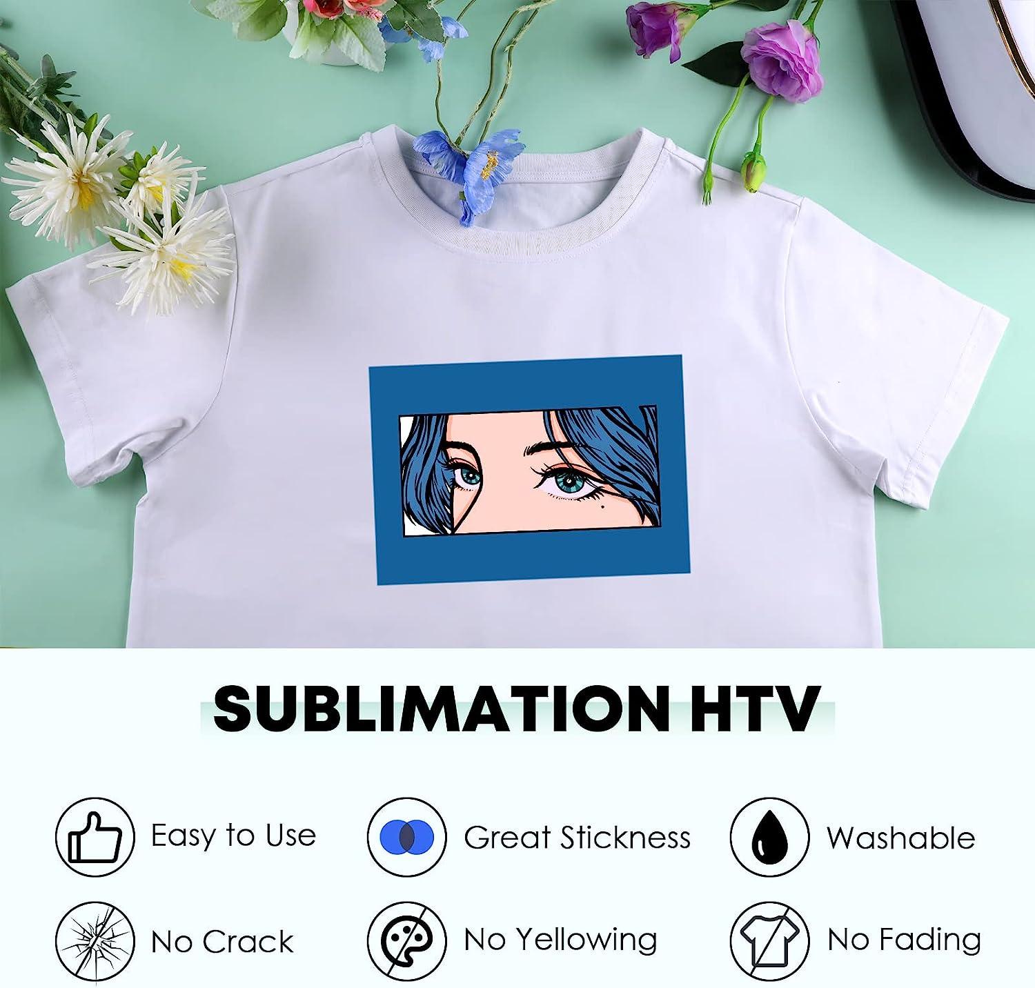 HTVRONT Clear HTV Vinyl for Sublimation - 12 X 8FT Matte Sublimation Vinyl  for Cotton Fabric - Wash Durable Clear Dye Sub HTV for Light-Colored T  Shirts