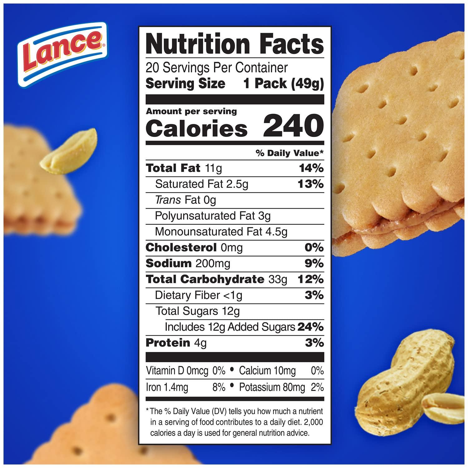 Lance Sandwich Cookies, Nekot Peanut Butter, 20 Individually Wrapped