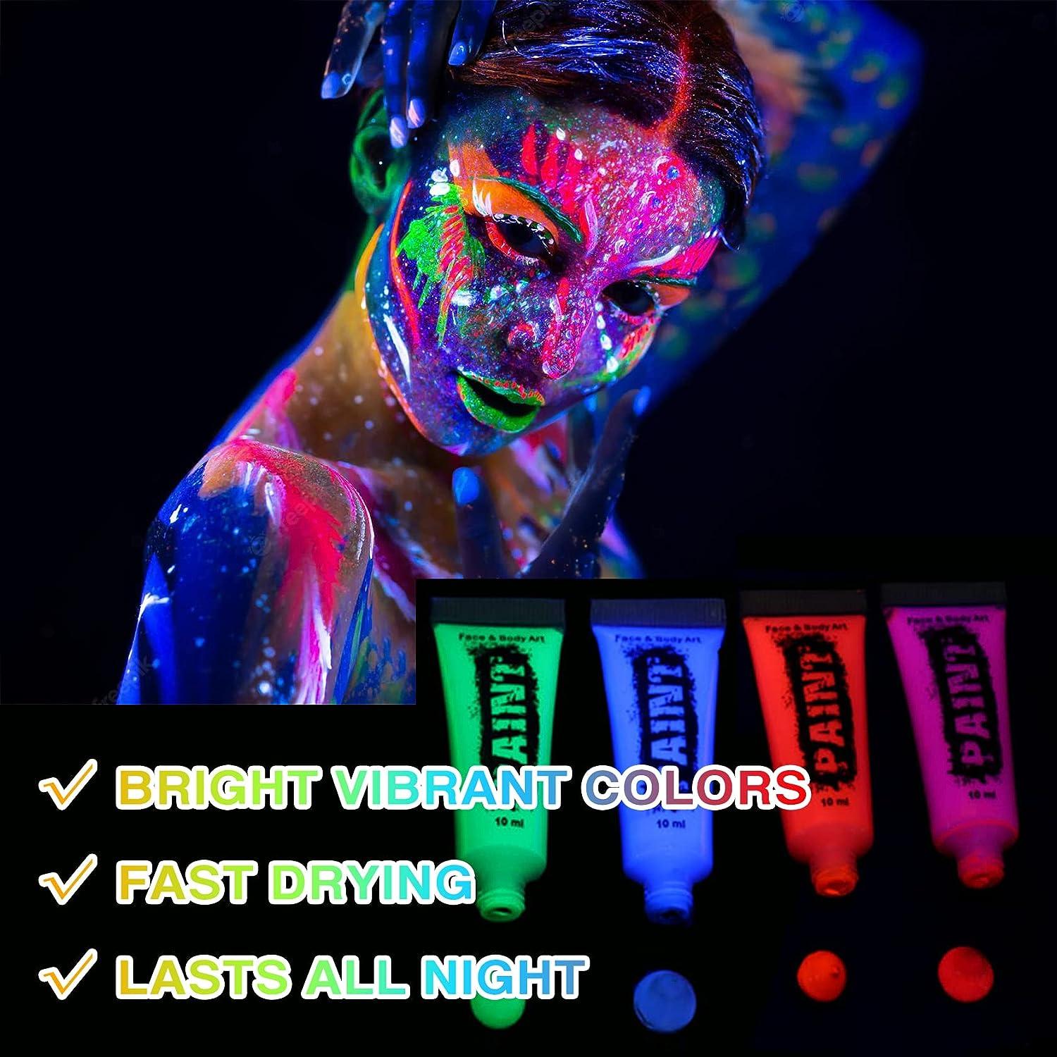 Fusang Glow in the Dark Face Body Paint Washable Neon Face Body Paint Black  Light Face Makeup for Party Halloween Christmas Cosplay Masquerade Etc  0.48oz Set of 6 Tubes(6 colors)