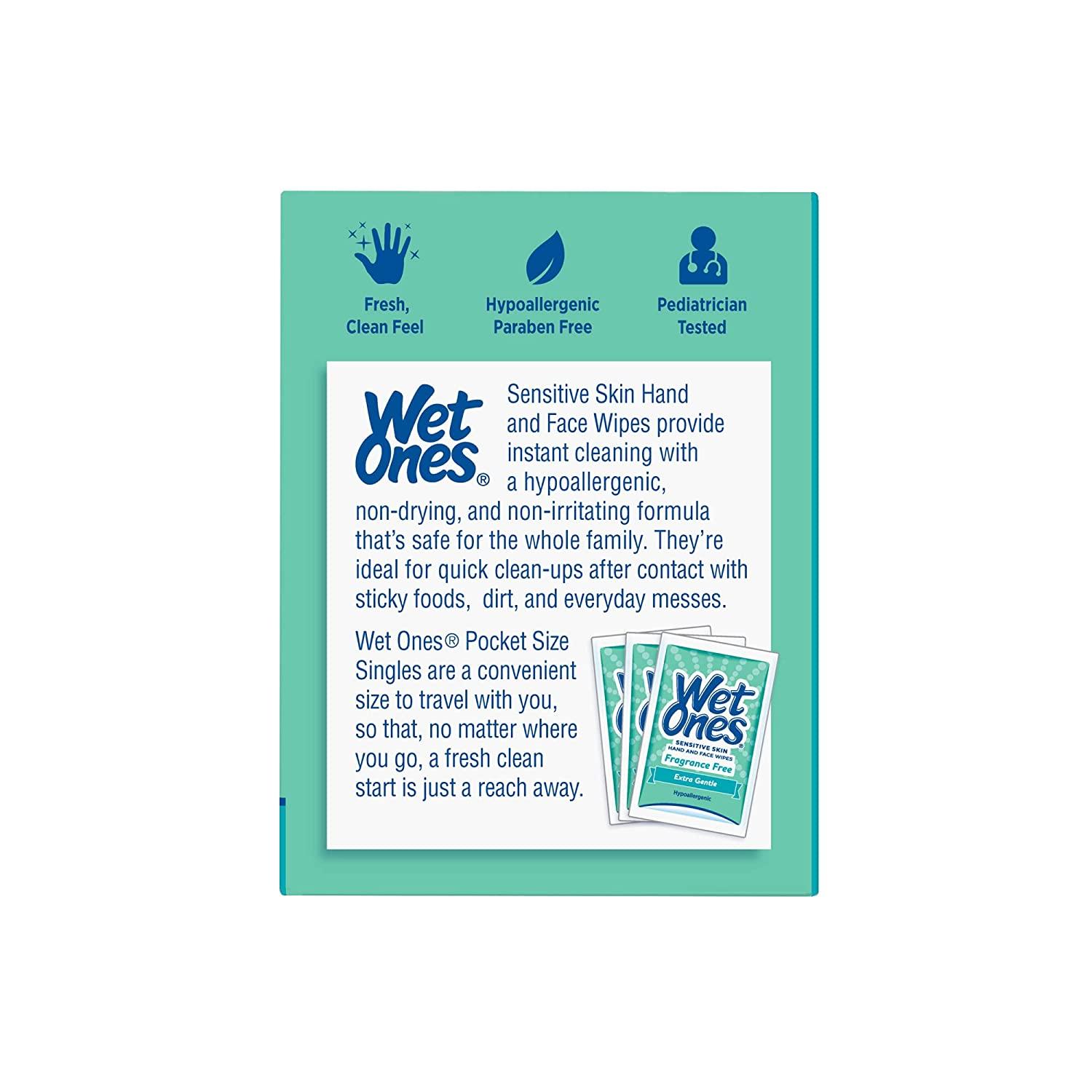 Wet Ones Sensitive Skin Hand and Face Wipes, Unscented, 24 Individually