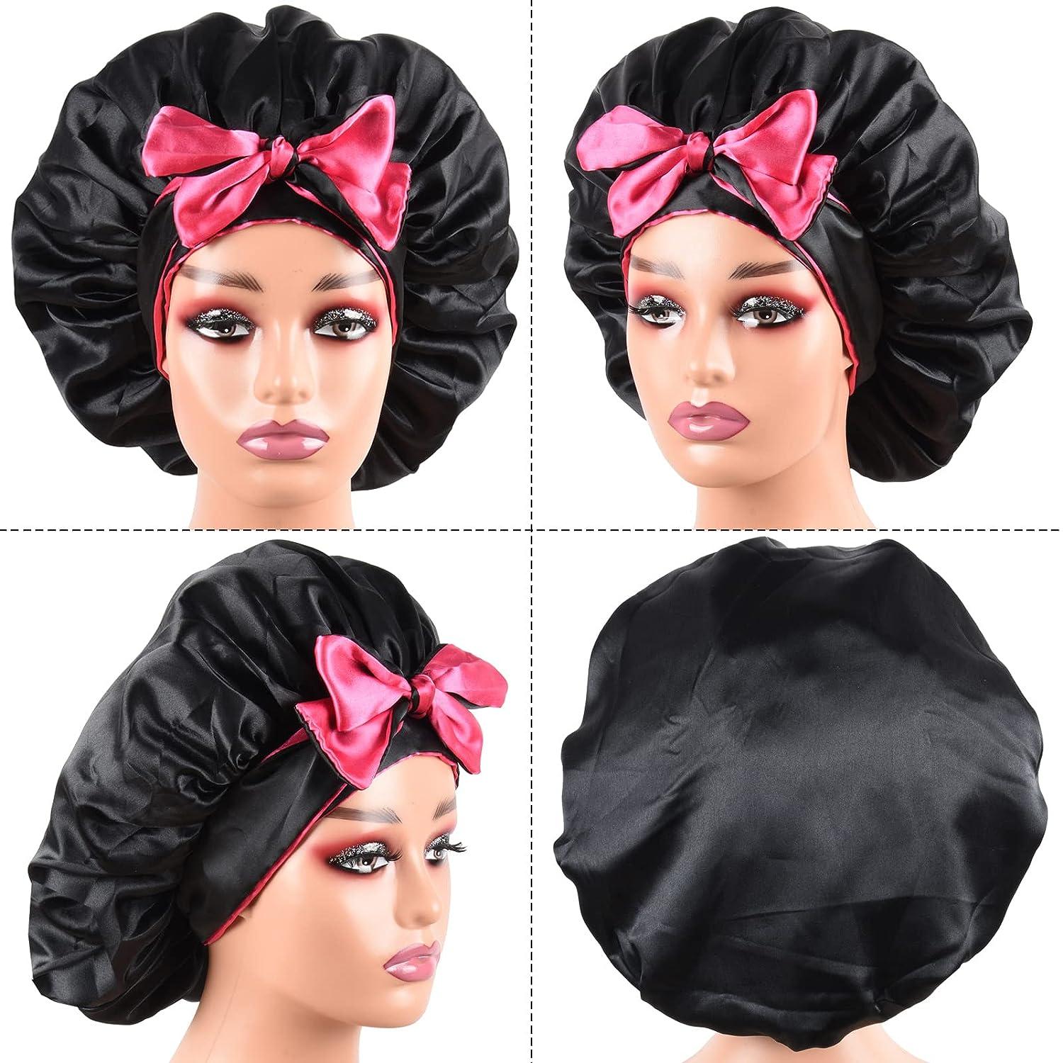Satin Bonnet for Women Silk Bonnets for Sleeping Curly Hair Bonnet with  Elastic Tie Band Double Layer Sleep Cap Hair Wrap