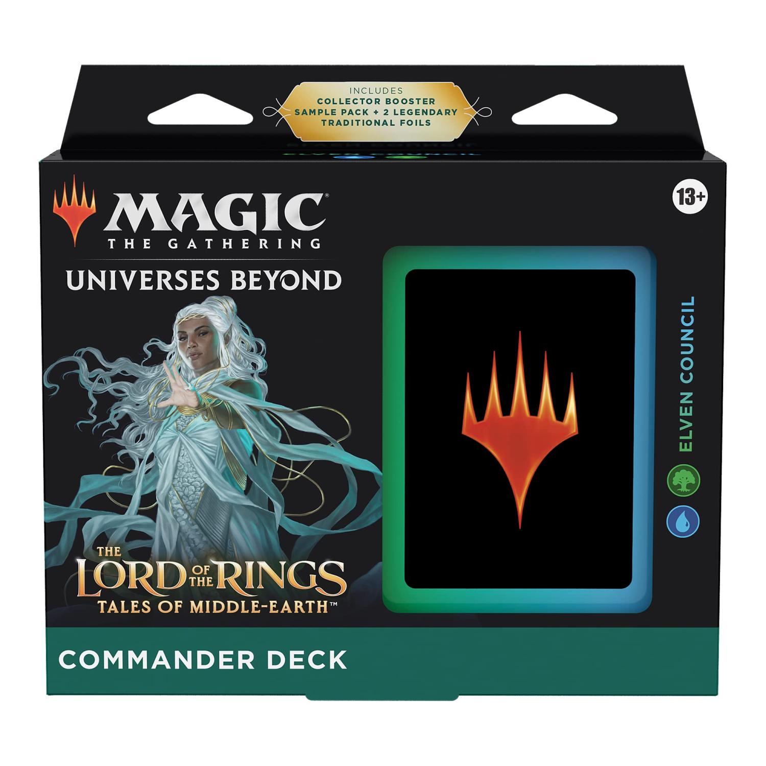 Magic The Gathering The Lord of The Rings: Tales of Middle-Earth Commander Deck Elven Council + Collector Booster Sample Pack