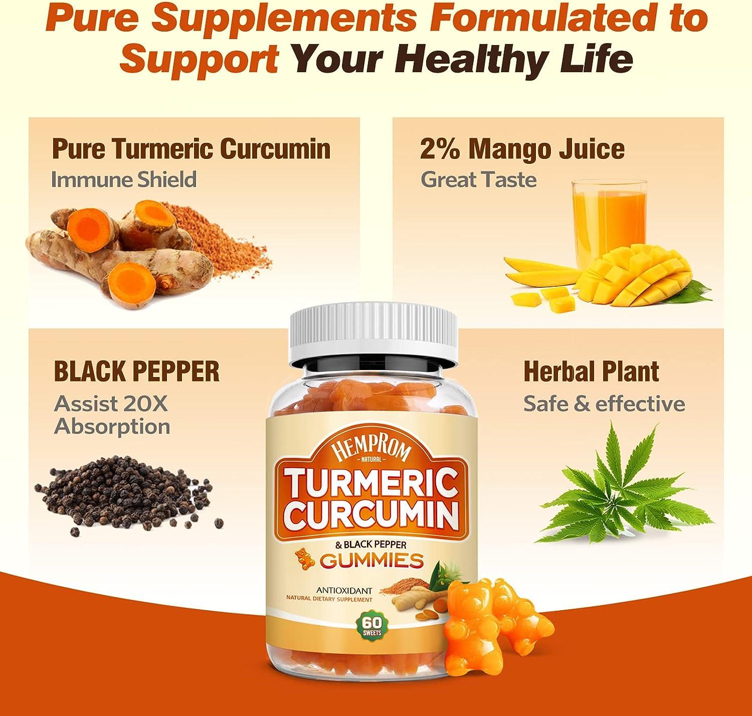 Turmeric Curcumin Gummies with Black Pepper Extra Strength Absorption