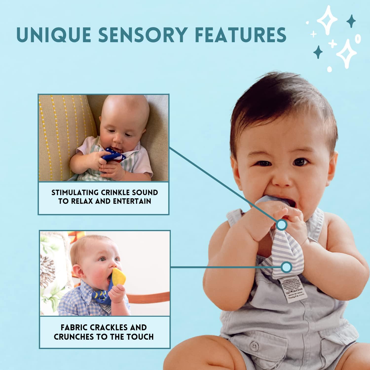 Tasty Tie Teething Tie 3in1 Clipon Baby Tie Crinkle Toy & Silicone