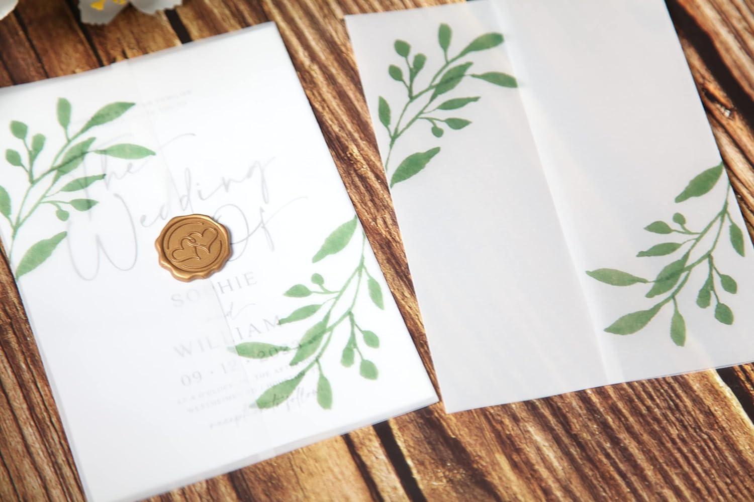 Puremigo 50 Pack Eucalyptus Greenery Printed PreFolded Vellum Jackets