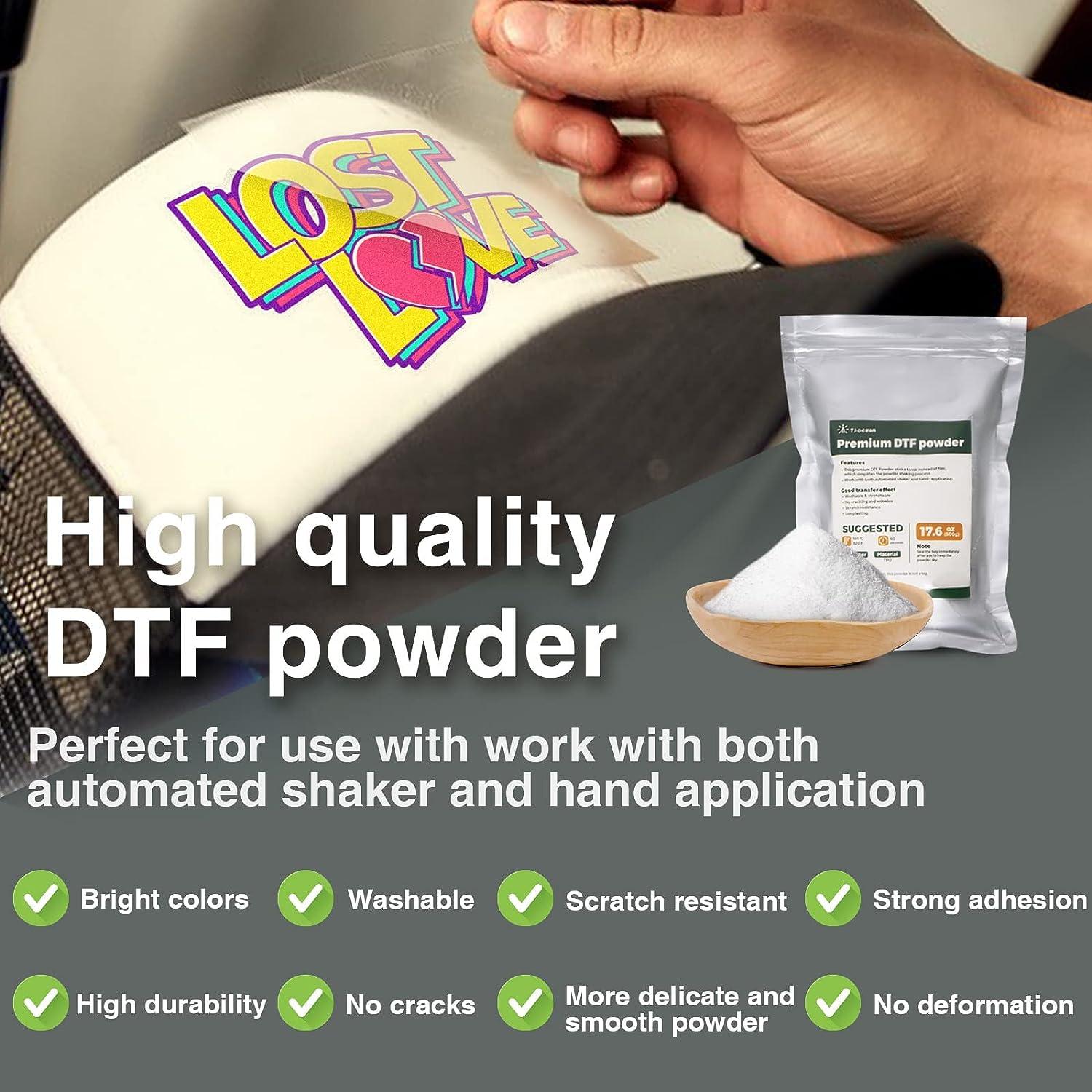 DTF Transfer Powder - 500g / 17.6oz White Hot Melt Adhesive for Sublimation,  Compatible with DTF and DTG Printers, Versatile Powder for All Fabrics  Including Jeans and Cotton T-Shirts