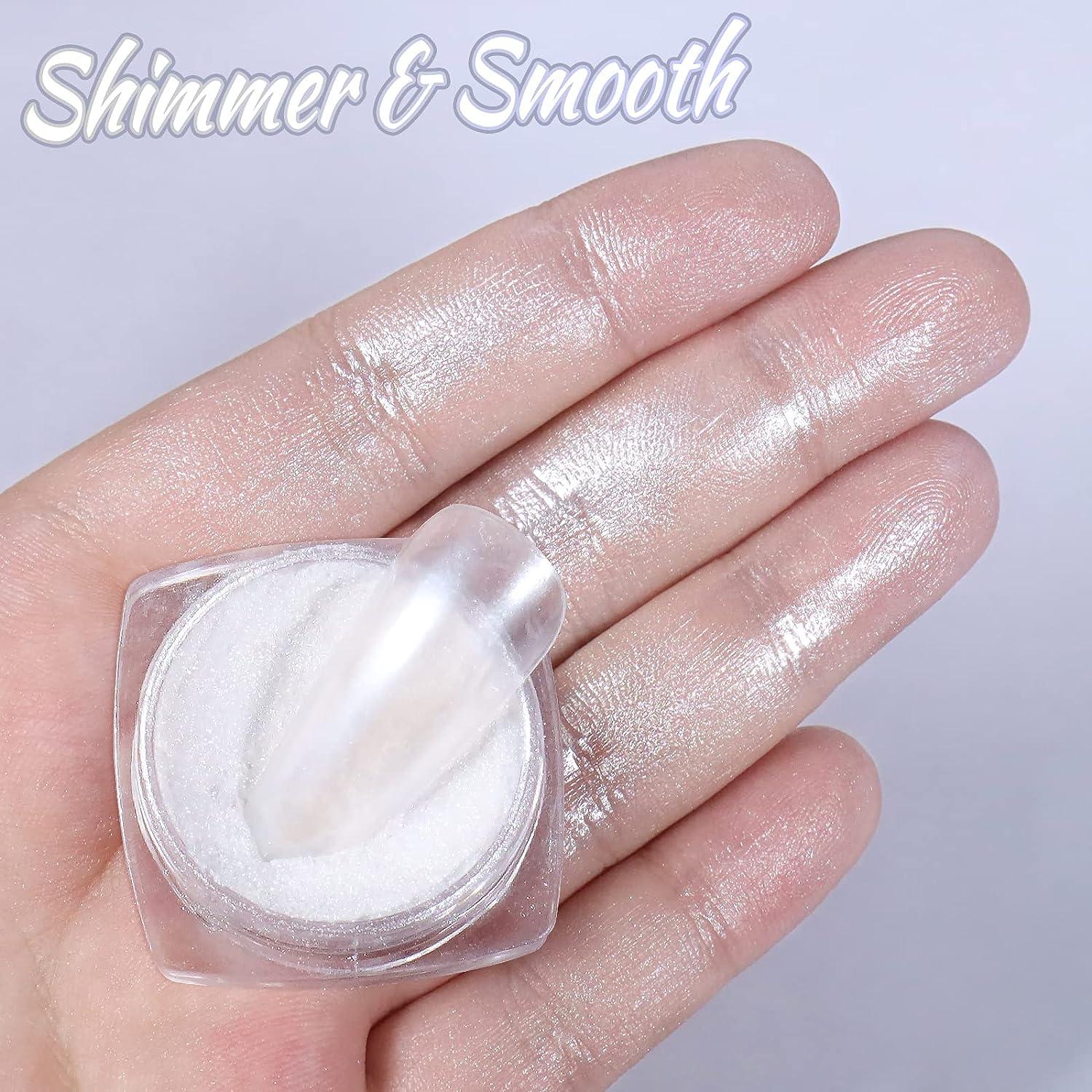 Laza White Pearl Chrome Nail Powder, 8 Colors Metallic Mirror