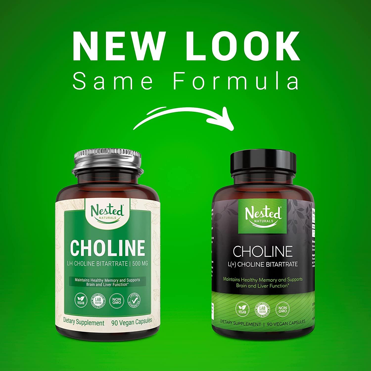 Nested Natural Choline Bitartrate 500mg Health Mental Focus & Memory