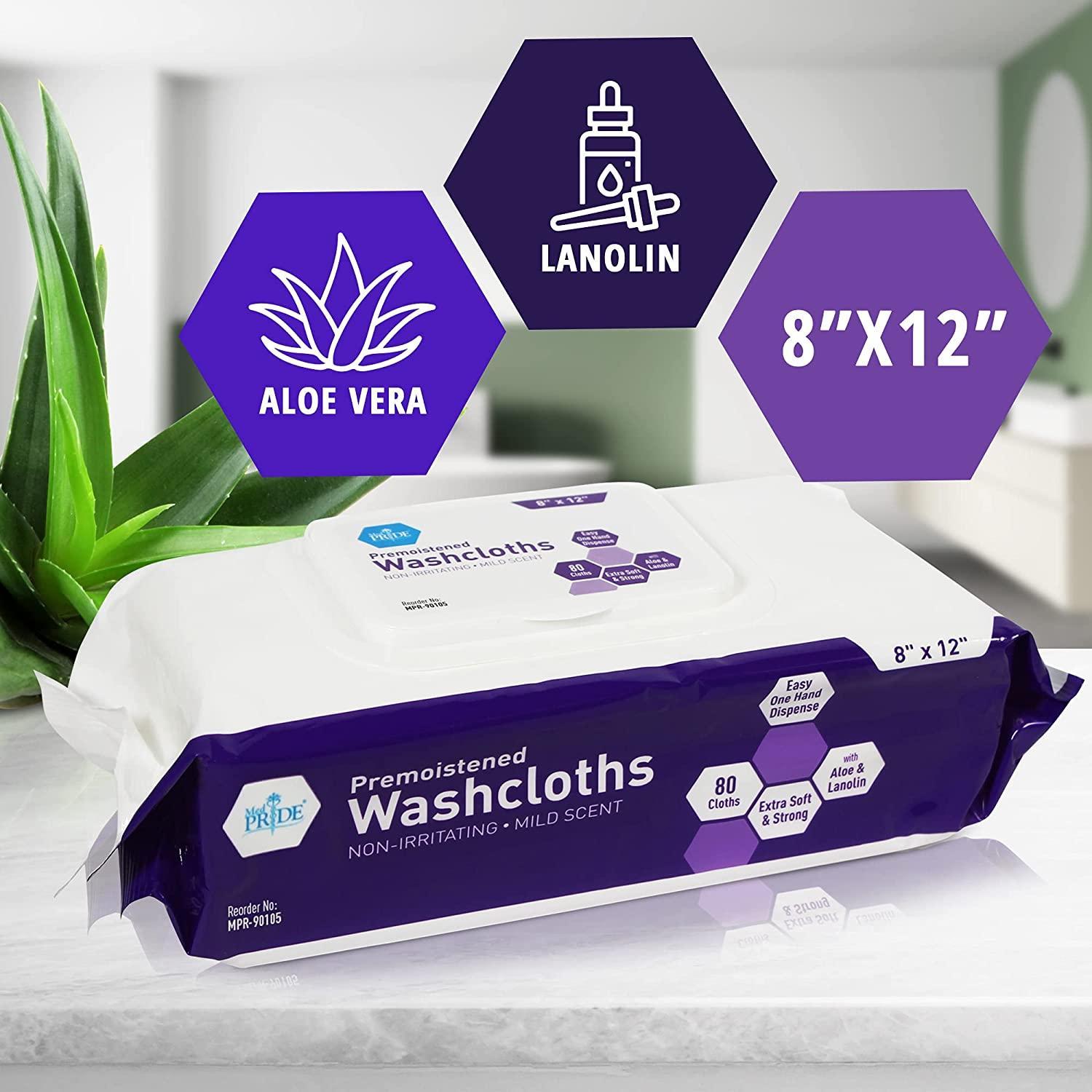 Medpride Disposable Premoistened Washcloths with Aloe Vera & Lanolin