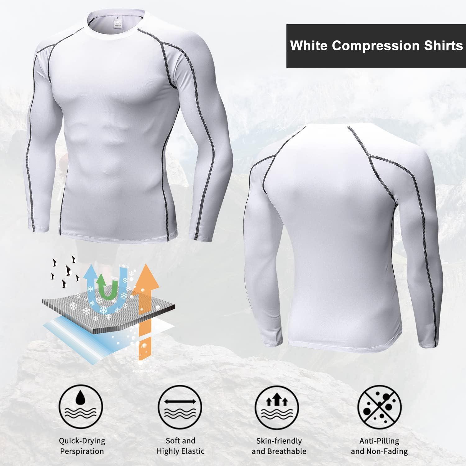 3 Pack Mens Cool Dry Compression Shirts Sports Base Layer Long Sleeve  Running T-Shirts Top Athletic Workout Gym Shirt Black+white+orange Large