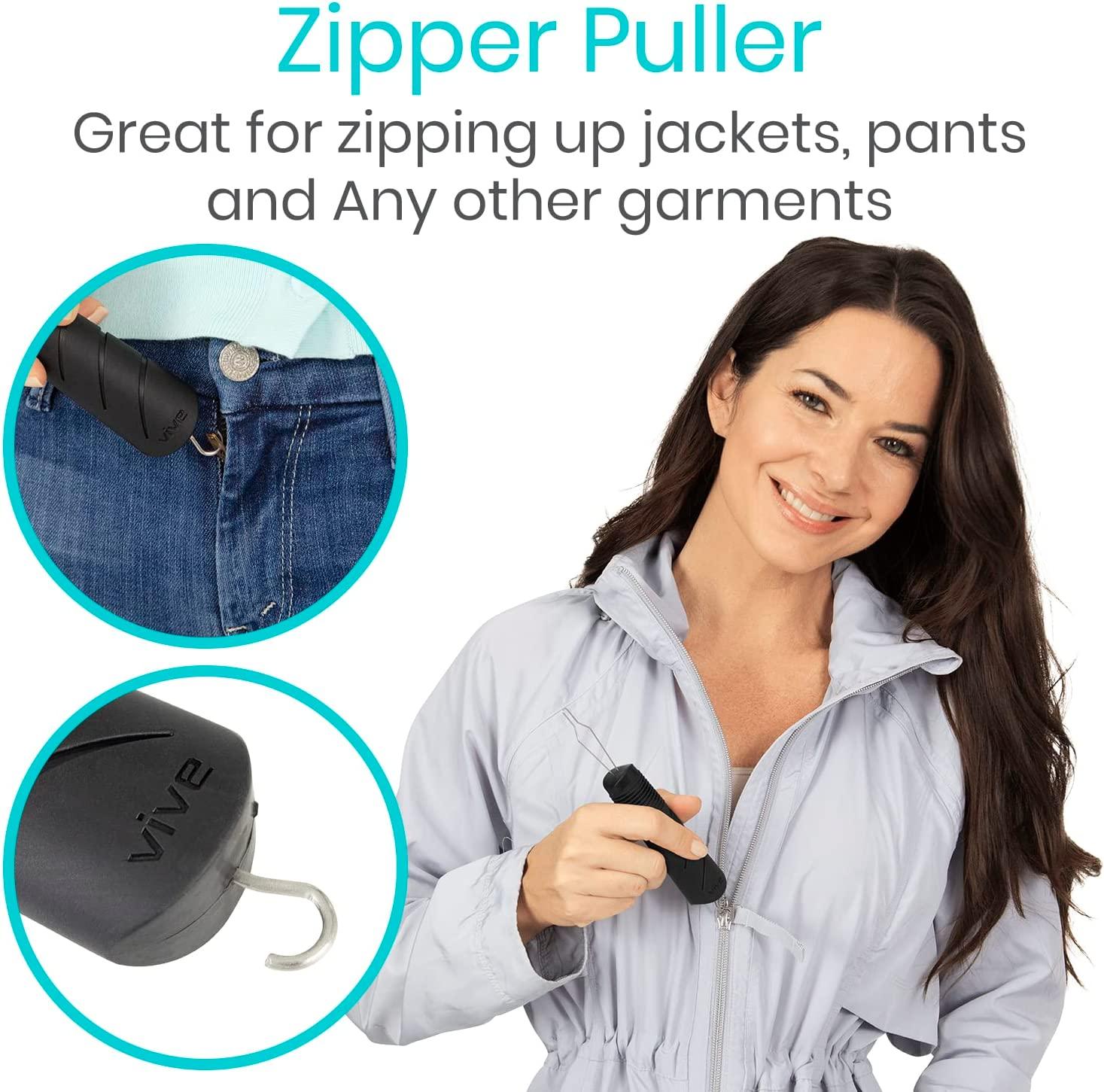 Vive Button Hook - Zipper Pull Helper - Dressing Aid Assist Device Tool for  Arthritis Dexterity Handle Grip