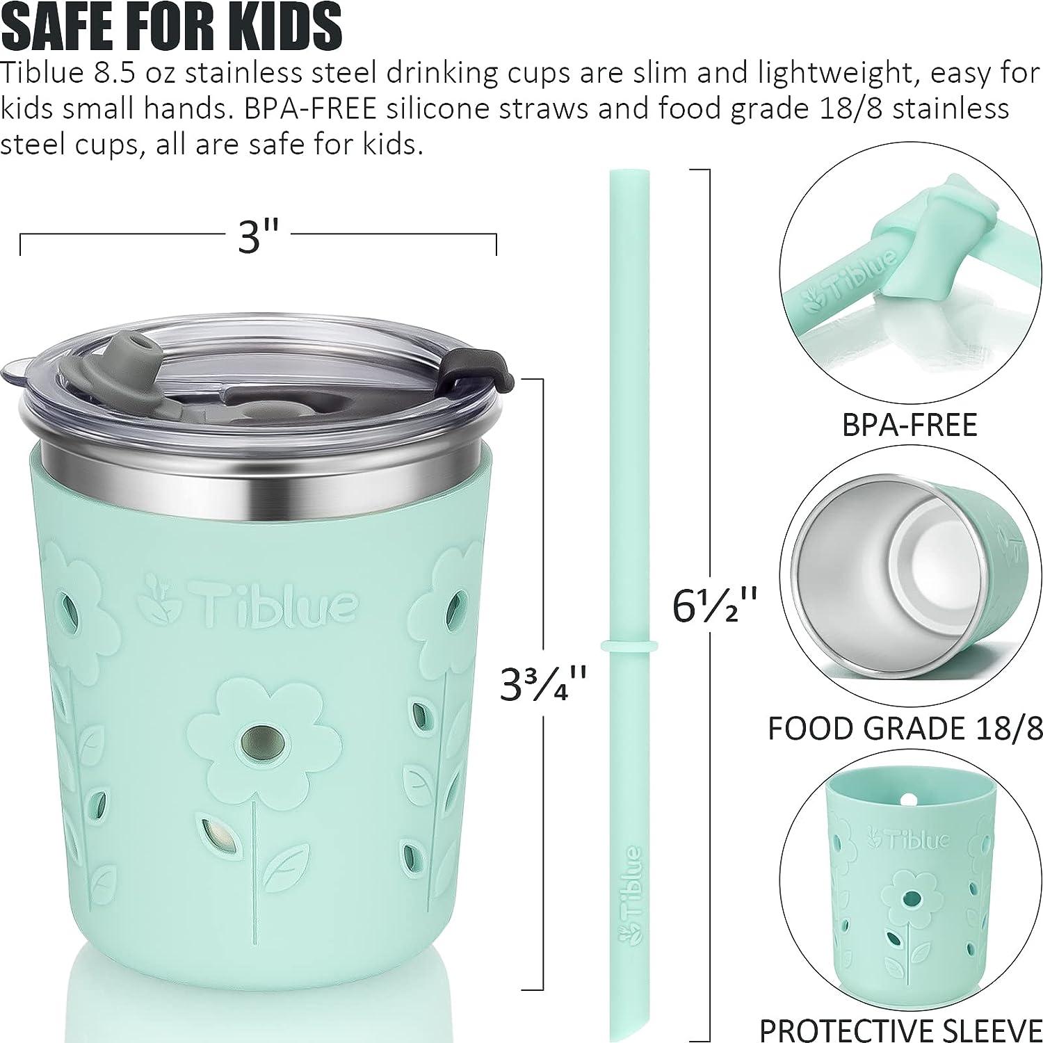 Tiblue Kids & Toddler Cups - 4 Pack 8oz Spill Proof Stainless Steel  Tumblers with Leak Proof