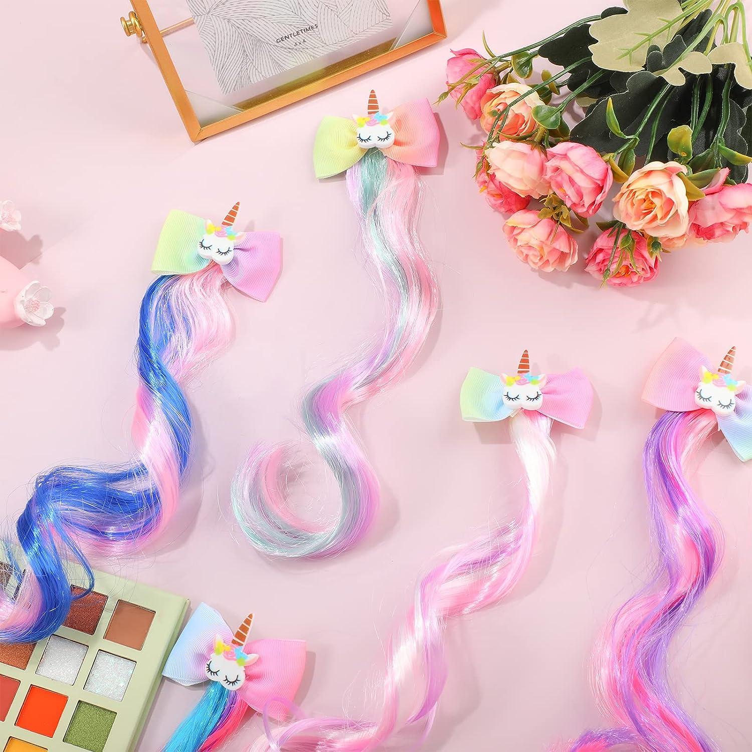 Hair Extensions Clips Wig Clip Extension Rainbow Unicorn Girls Braided  Colored Wigs Braiding Little Girl Fake Pieces