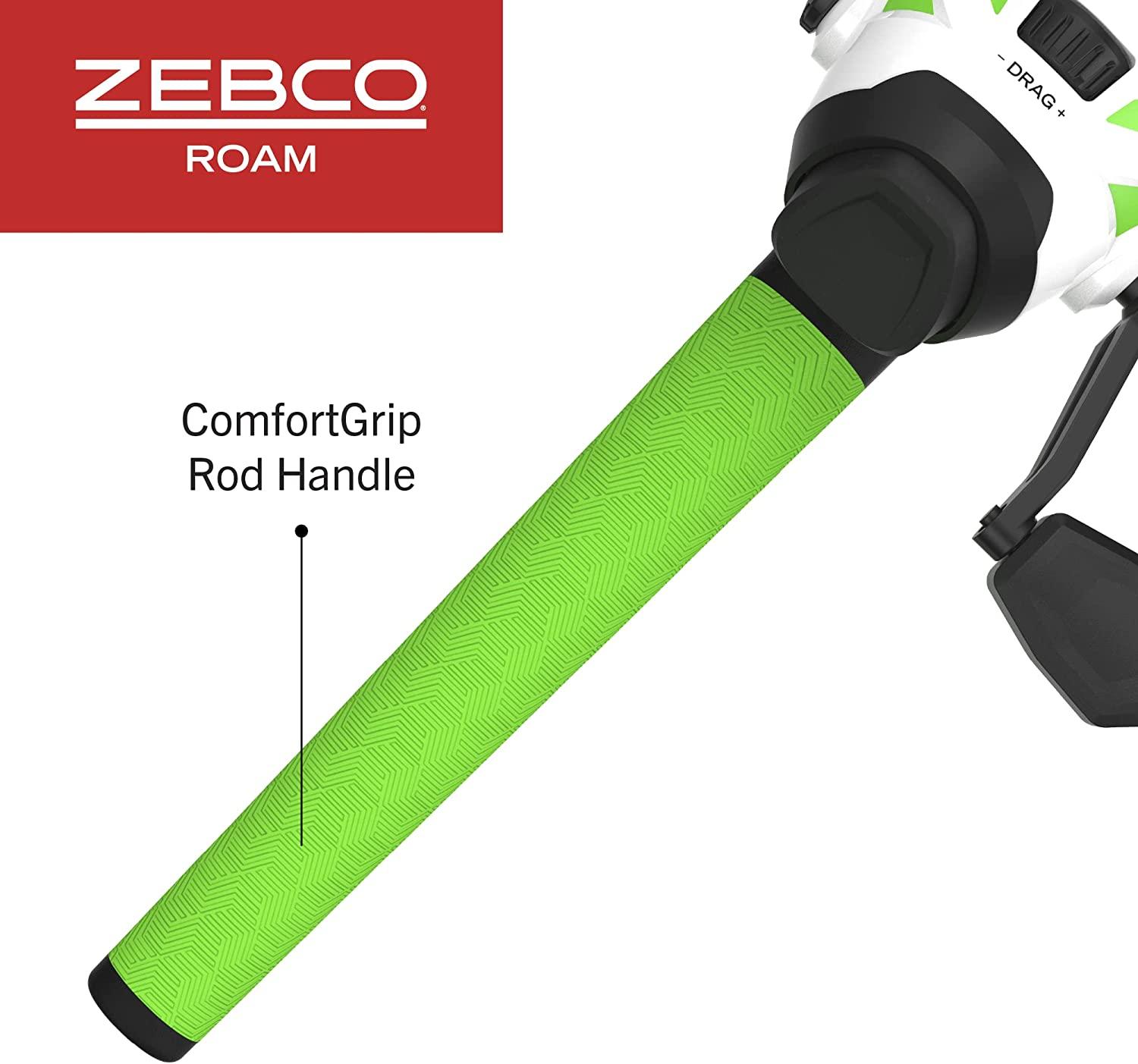 Zebco Roam Spincast Reel and Fishing Rod Combo 6-Foot 2-Piece Fiberglass Fishing  Pole with ComfortGrip Handle Green