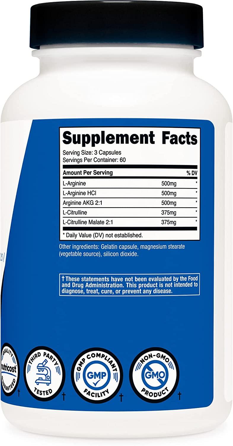 Nutricost Nitric Oxide Booster 750mg 180 Capsules Gluten Free, NonGMO