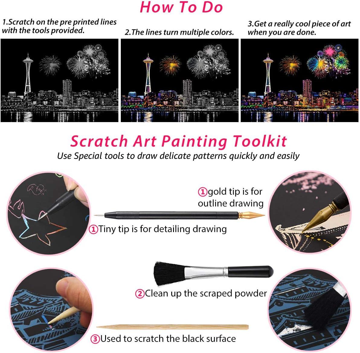 Rainbow Engraving Scratch Art Set for Kids & Adults Fireworks, Big