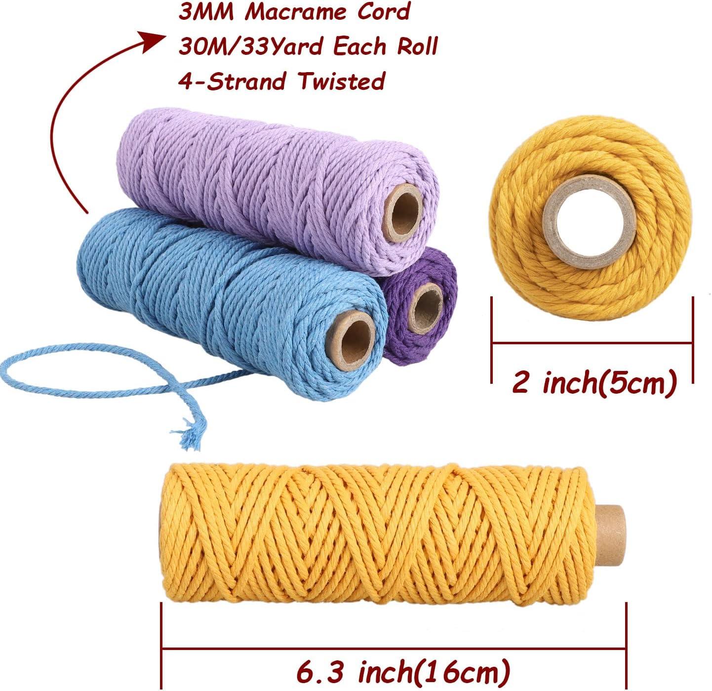 jijAcraft Macrame Cord,3mm x 328 Feet Cotton Macrame Cord,Colored Cotton  Cord Macrame Supplies,Macrame Rope Craft Twine String f