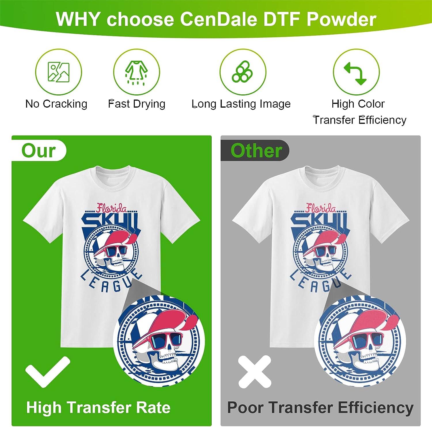 CenDale DTF Powder 500g / 17.6oz White Hot Melt Adhesive Digital DTF  Transfer Powder for Sublimation Compatible with DTF and DTG Printers DTF  PreTreat Powder for All Fabric Jeans Cotton T-Shirt 500g