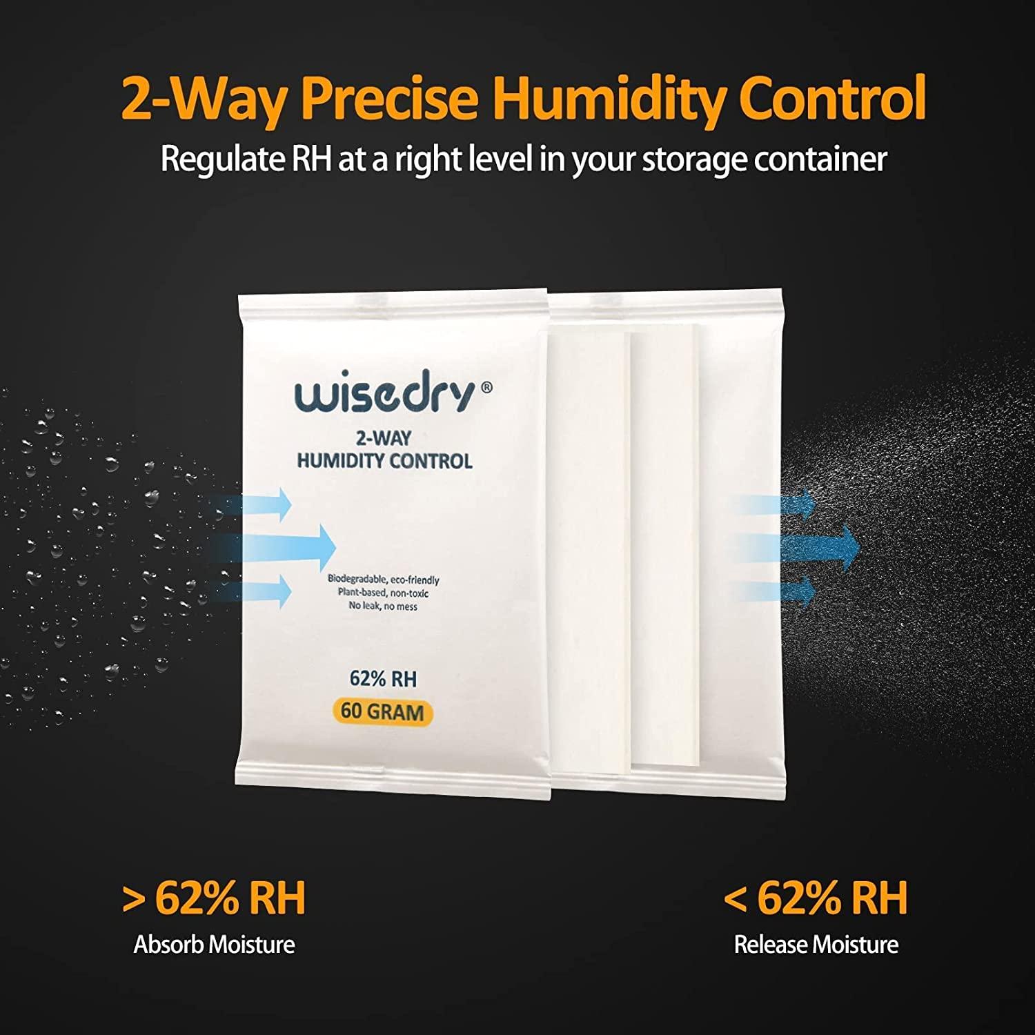 wisedry 62 Humidity Packs - 4 Pcs 60 Gram Two Way Moisture Control Packets  - No Liquid Leakage Individually Wrapped 62 RH (60 Gram x 4 Packs)