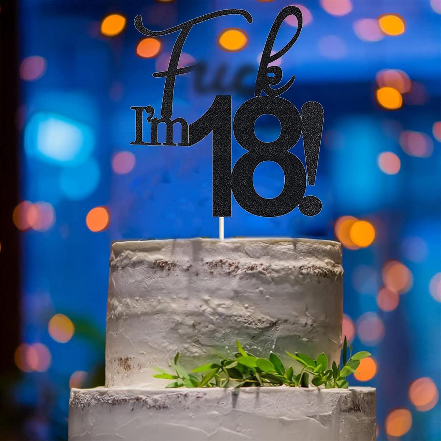 18. Geburtstag Cake Topper - Schwarzer Gold Glitzer Kuchen Dekoration