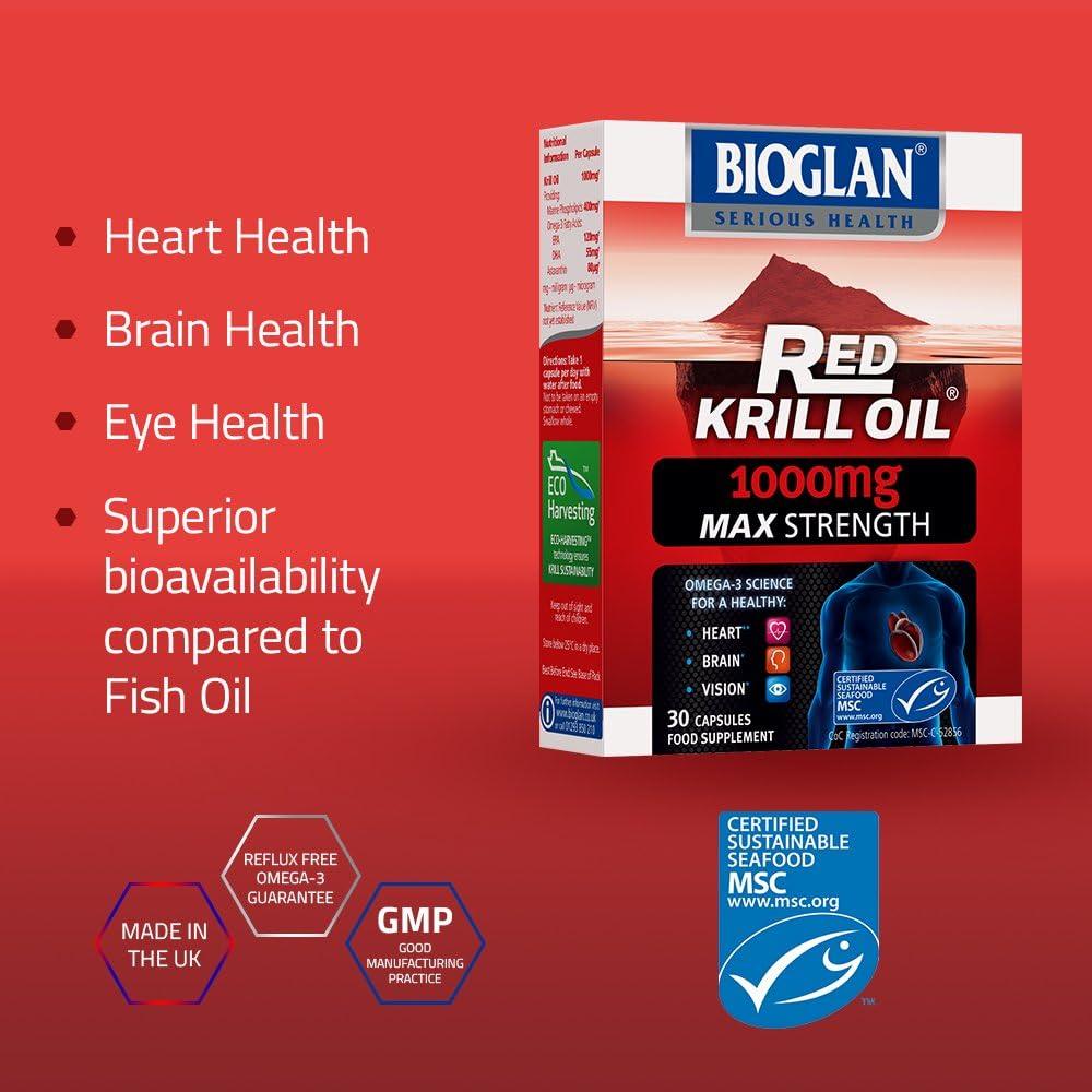 Bioglan Red Krill Oil Max Strength 1000 mg high in Omega3 Fish Oil EPA
