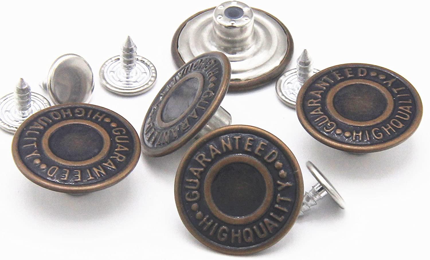 20mm Replacement Jean Tack Buttons GHQ No Sew Metal Buttons 12 Set