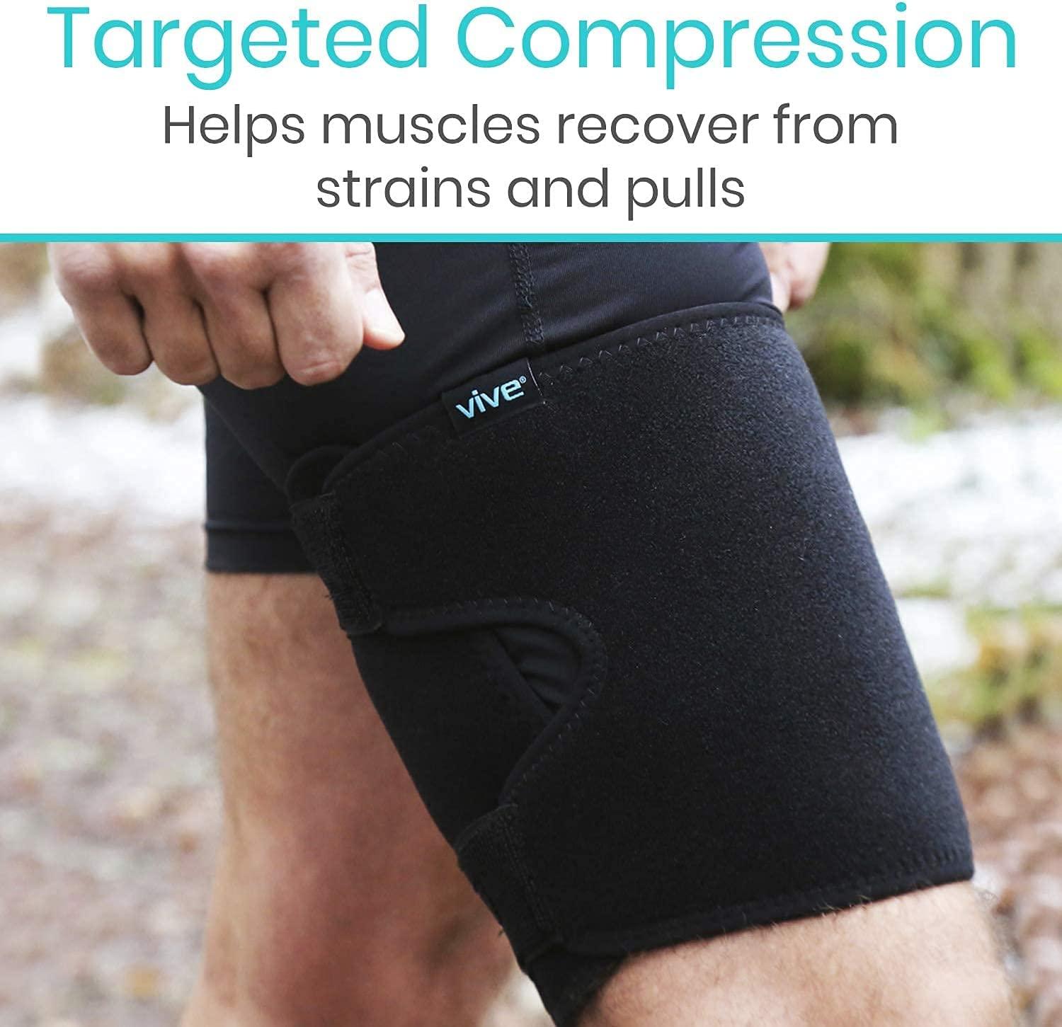Vive Thigh Brace Hamstring Quad Wrap Adjustable Compression Sleeve